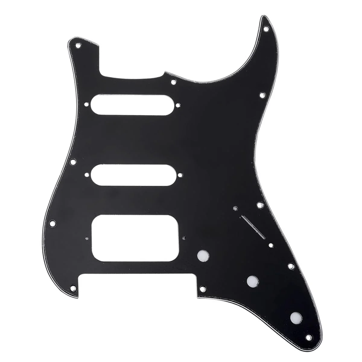 Musiclily Pro 11-Hole Round Corner HSS Guitar Strat Pickguard for American/Mexican Fender Stratocaster Open Pickup with Floyd Bridge Cut, 3Ply Black