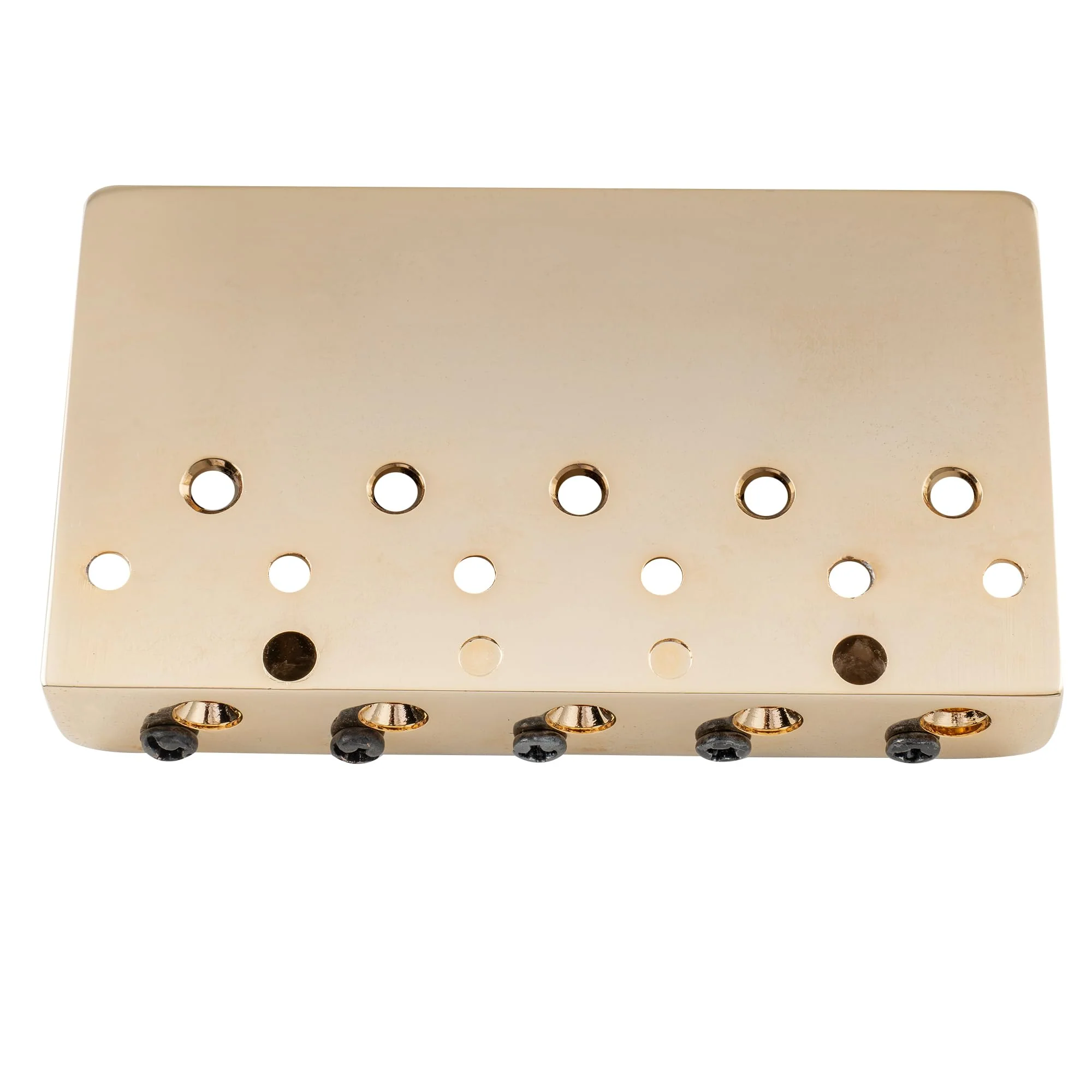 Musiclily Pro 17mm Heavy Duty 5-String Bass Bridge Dual Load with Brass Saddles Steel Plate for Fender Precision/Jazz Bass, Gold - Image 3