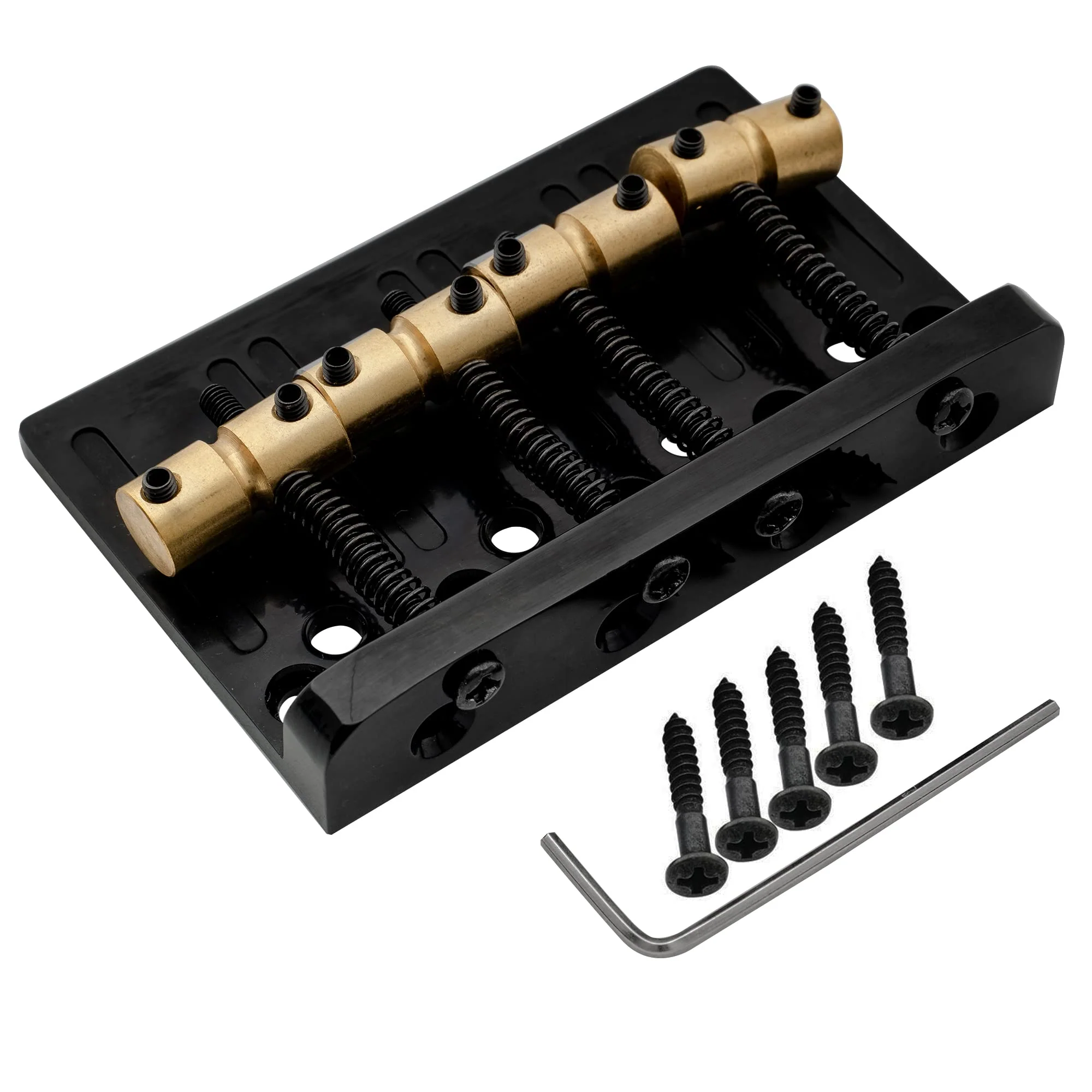 Musiclily Pro 19mm 4-String Bass Hardtail Bridge with Brass Saddles and Steel Plate, Black - Image 5