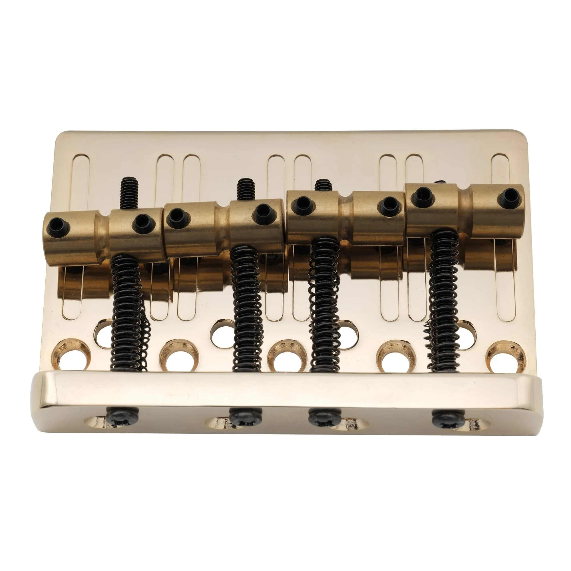 Musiclily Pro 19mm 4-String Bass Hardtail Bridge with Brass Saddles and Steel Plate, Gold