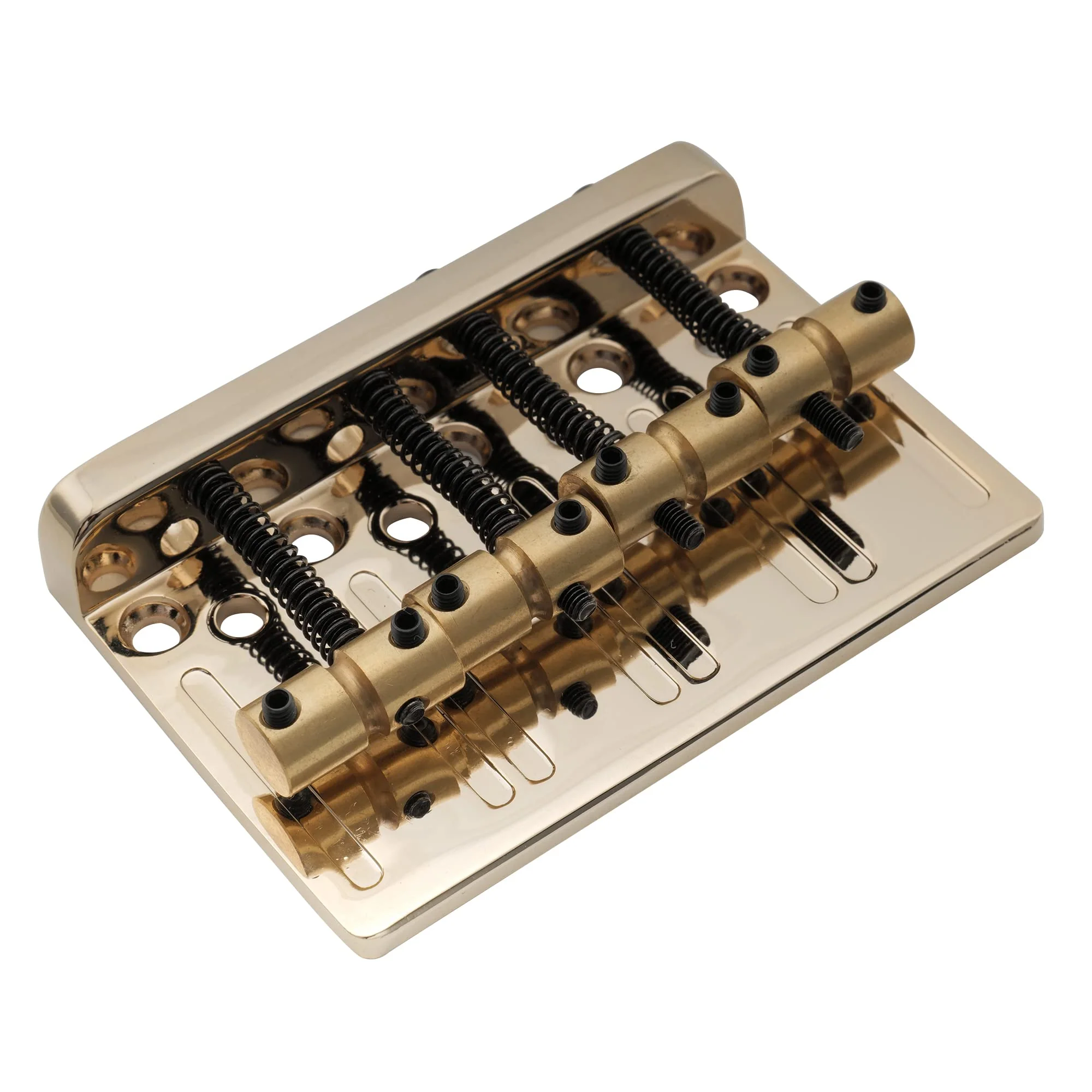 Musiclily Pro 19mm 4-String Bass Hardtail Bridge with Brass Saddles and Steel Plate, Gold - Image 4