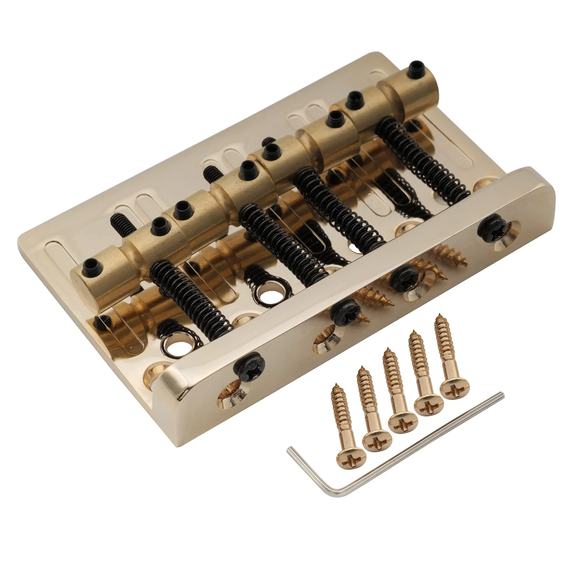 Musiclily Pro 19mm 4-String Bass Hardtail Bridge with Brass Saddles and Steel Plate, Gold - Image 5