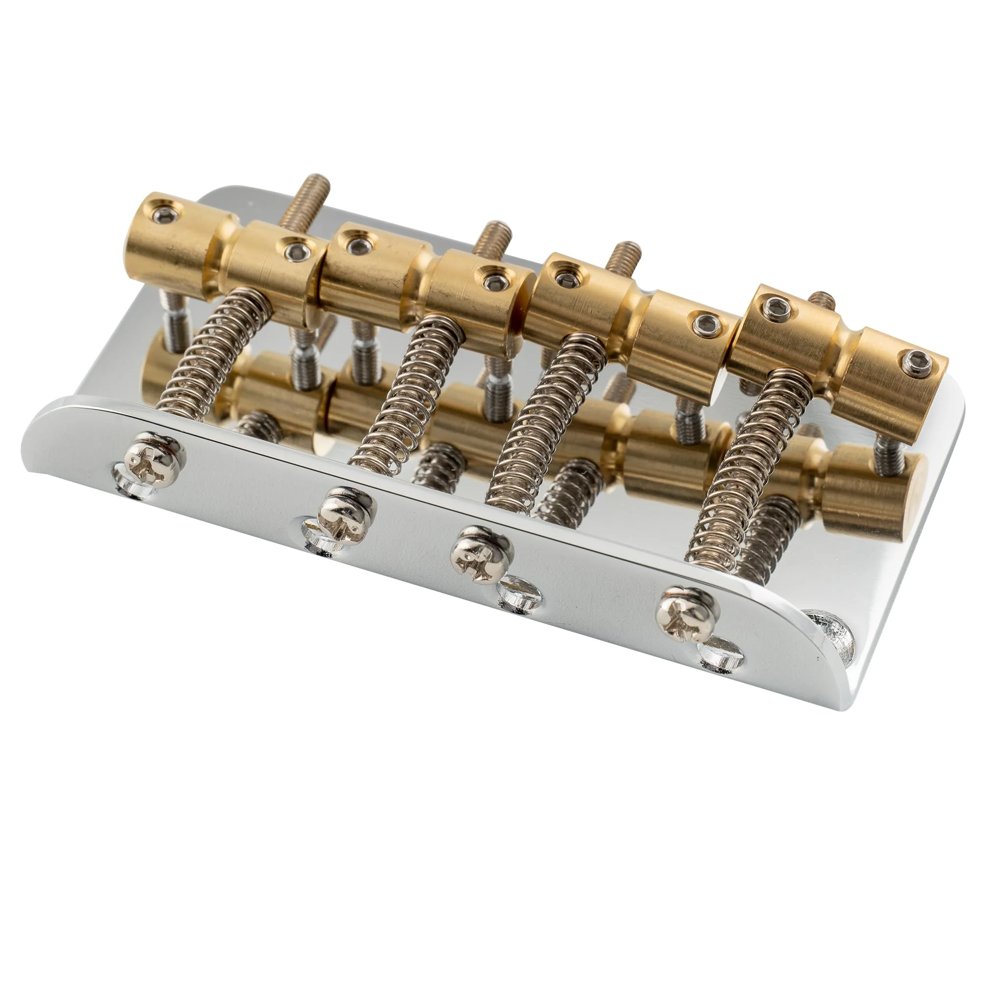 Musiclily Pro 19mm Classic Standard Hardtail Fixed 4-String Bass Bridge Top-loading with Brass Saddles Steel Plate for Jazz Bass Precision Bass PB JB Style Eelectric Bass, Chrome - Image 5