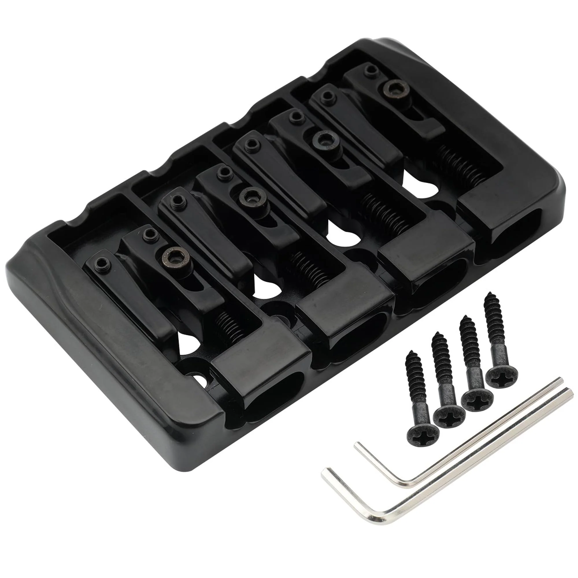 Musiclily Pro 19mm Locking Saddles Hard Zinc 4-String Bass Bridge, Black