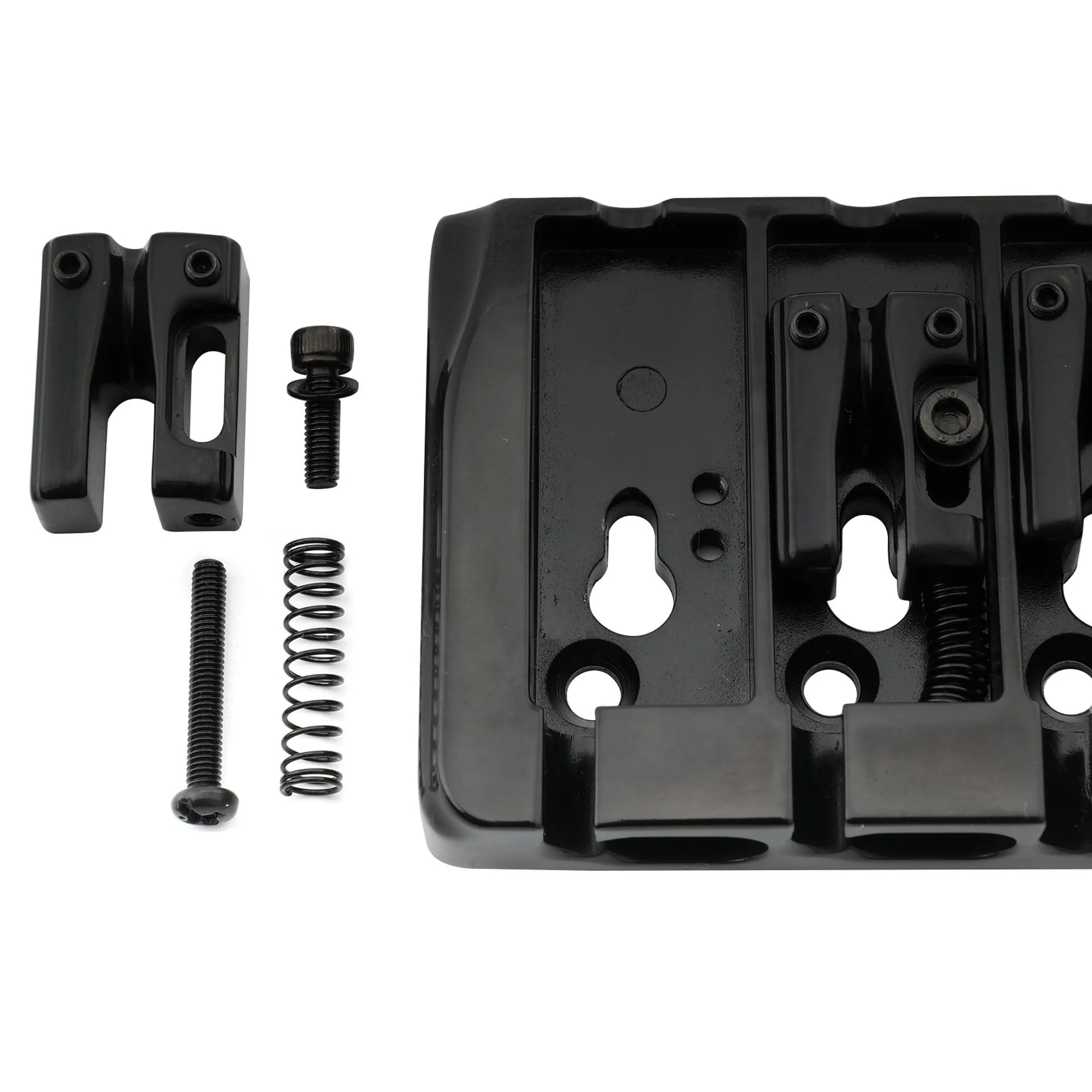 Musiclily Pro 19mm Locking Saddles Hard Zinc 4-String Bass Bridge, Black - Image 6