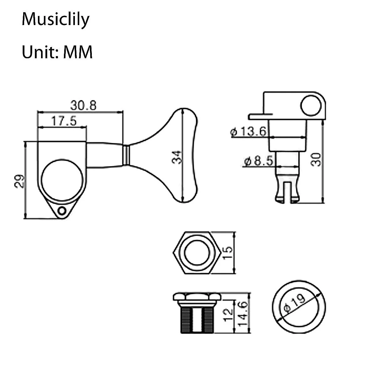 Musiclily Pro 2+2 Sealed Bass Tuners Tuning Keys Pegs Machine Heads for Ibanez Style Precision Jazz Bass, Chrome - Image 9