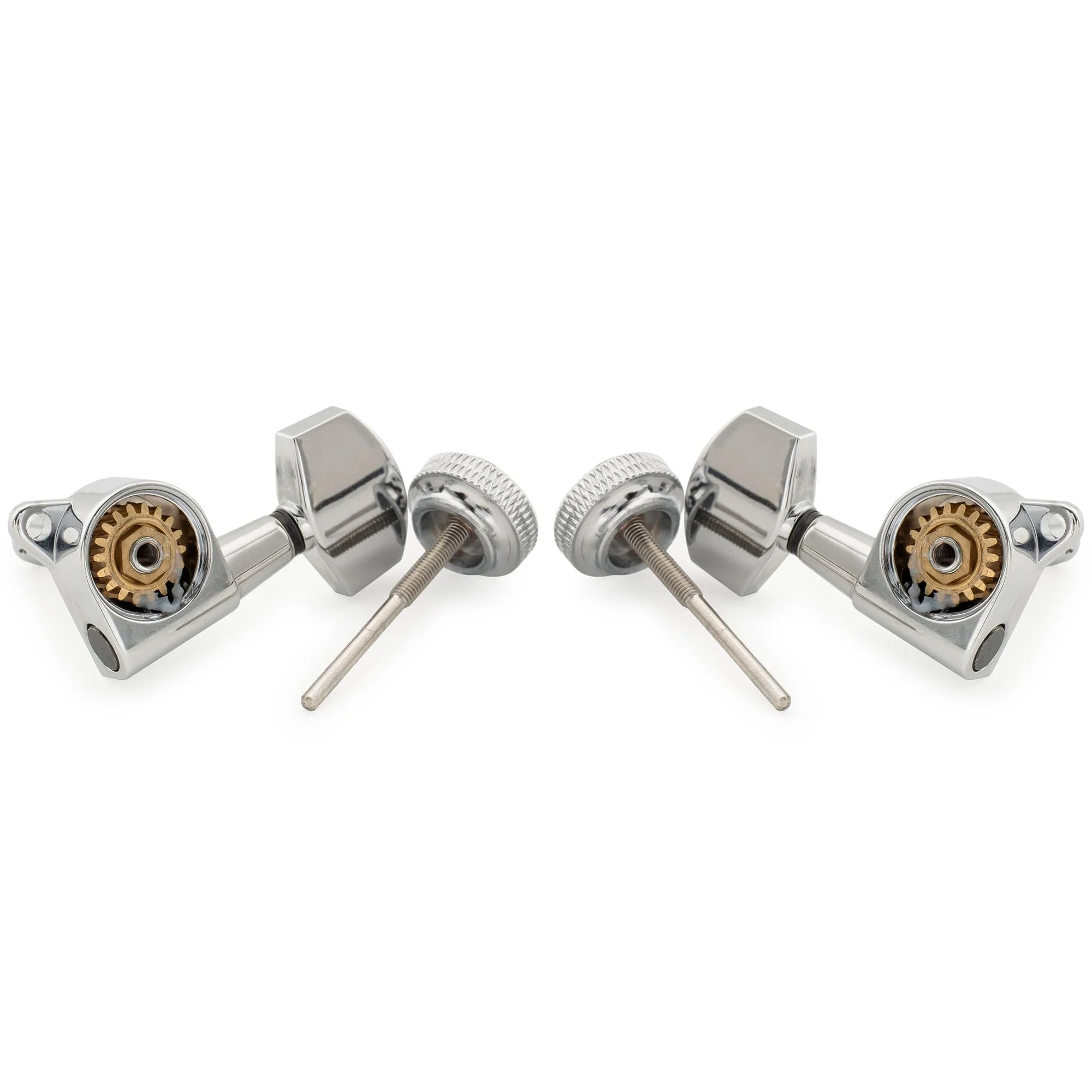 Musiclily Pro 3R3L 18:1 Ratio Full Sealed Locking Machine Heads Tuners Tuning Pegs Keys with Big Hex Button 45 Degree Screw for Acoustic Electric Guitar, Chrome 3R3L Chrome - Image 6