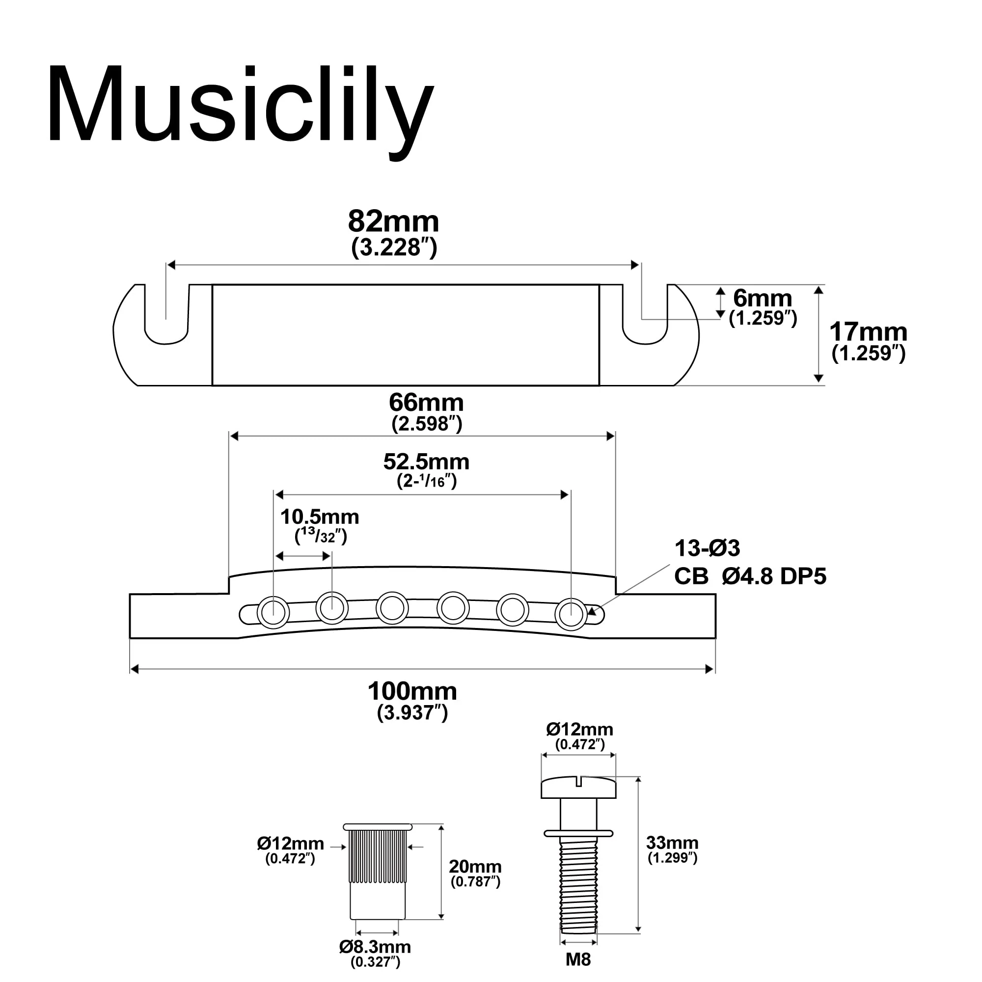 Musiclily Pro 52.5mm 12-string Tune-o-matic Stop Tailpiece for Epiphone Les Paul SG Style Electric Guitar, Chrome - Image 2