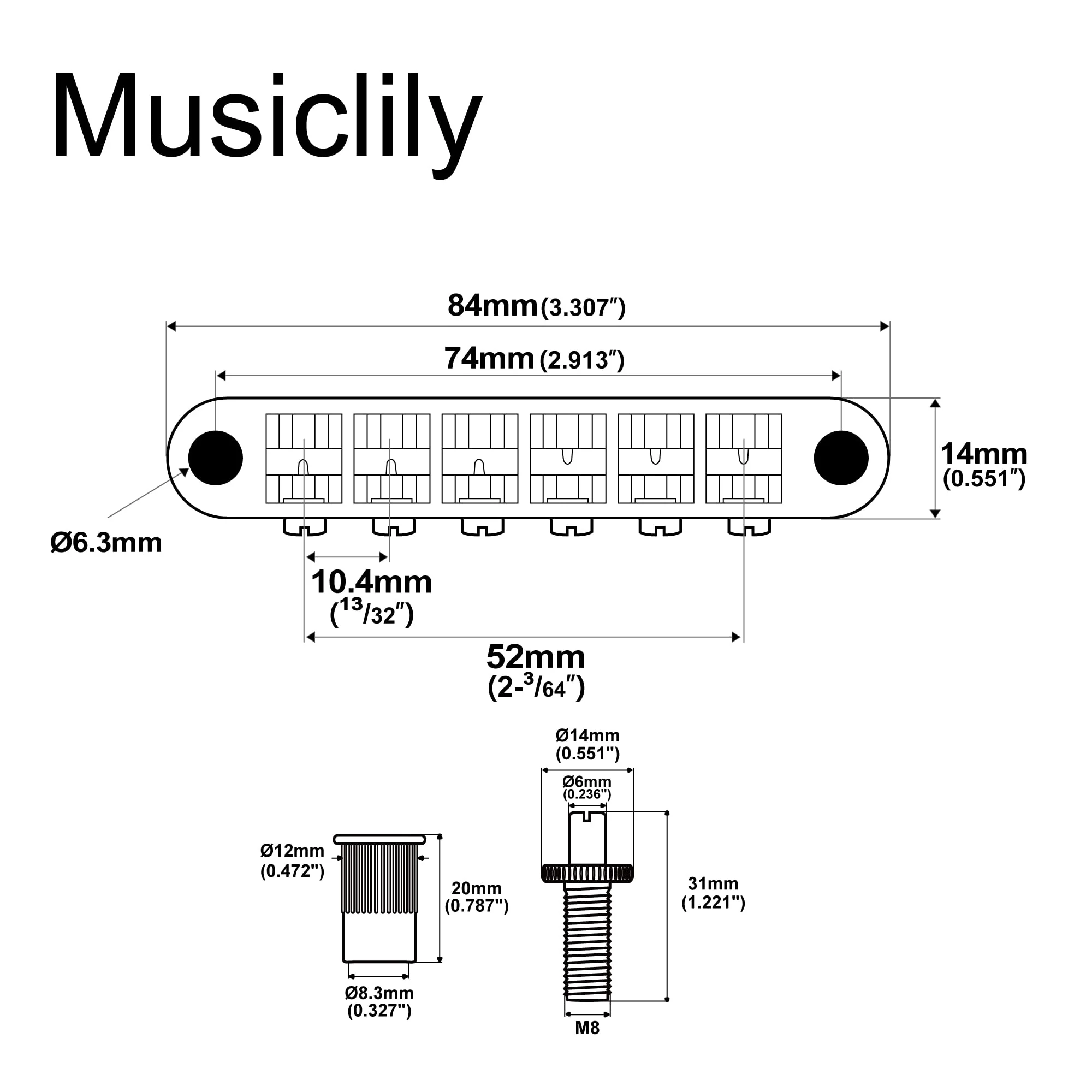 Musiclily Pro 52mm Tune-O-Matic Bridge Wide Body LP Bridge for Epiphone Les Paul SG Style Electric Guitar Parts, Nickel - Image 2