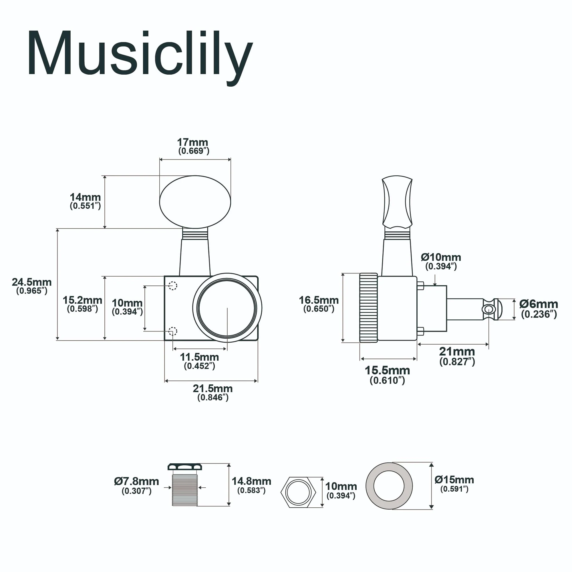 Musiclily Pro 6-in-line 18:1 Ratio 2-Pin Full Sealed Locking Machine Heads Tuners Tuning Pegs Keys with Vintage Oval Button for Fender Strat Tele Style Electric Guitar, Chrome 6R Chrome - Image 2