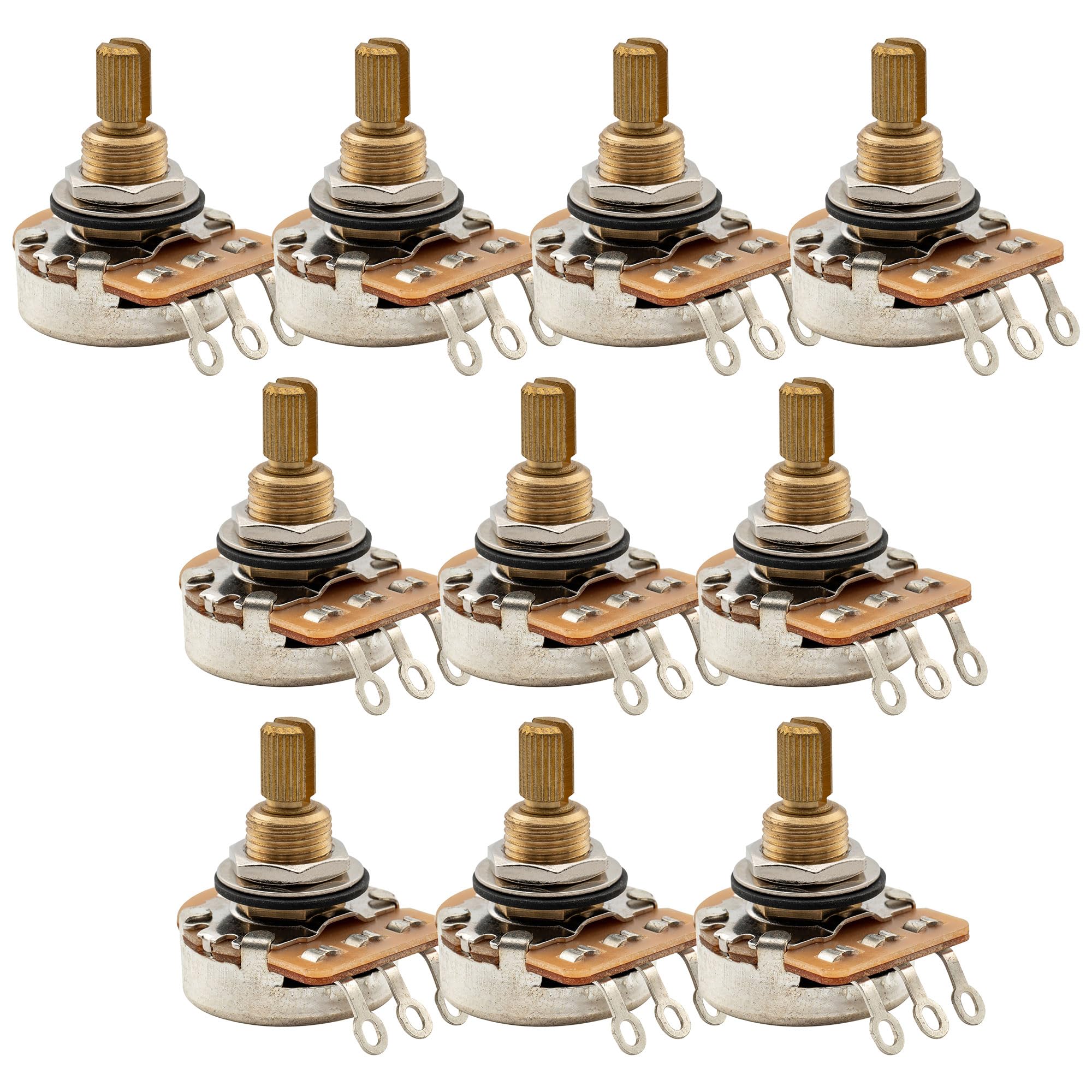 Musiclily Pro HD A25K Pots Brass Standard Split Shaft 3/8 Inch Audio Taper Potentiometers for Active Pickups Electric Guitar Bass (Set of 10) A25K 3/8 inch