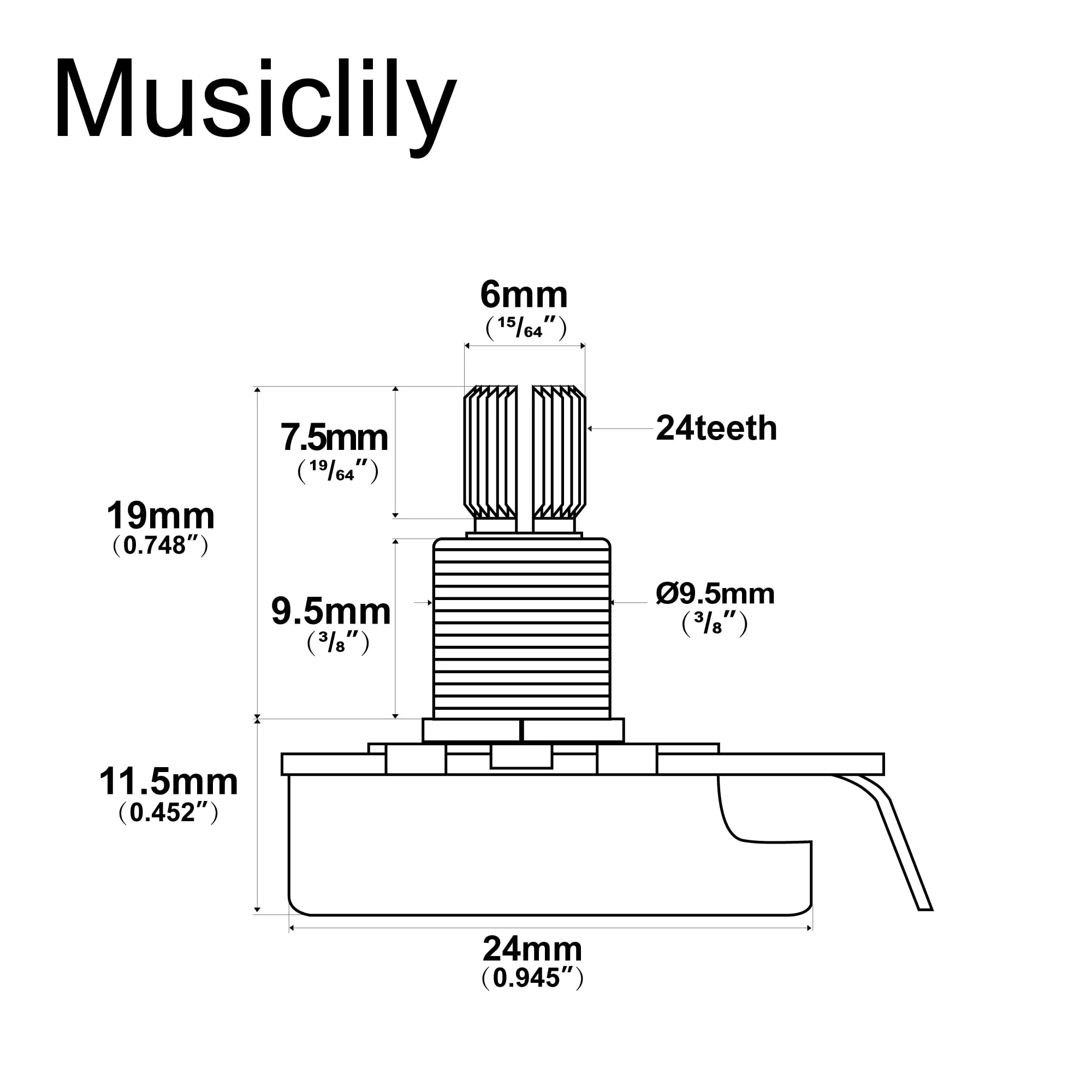 Musiclily Pro HD B25K Pots Brass Standard Split Shaft 3/8 Inch Linear Taper Potentiometers for Active Pickups Electric Guitar Bass (Set of 10) B25K 3/8 inch - Image 2