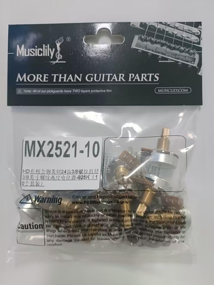 Musiclily Pro HD B25K Pots Brass Standard Split Shaft 3/8 Inch Linear Taper Potentiometers for Active Pickups Electric Guitar Bass (Set of 10) B25K 3/8 inch - Image 7