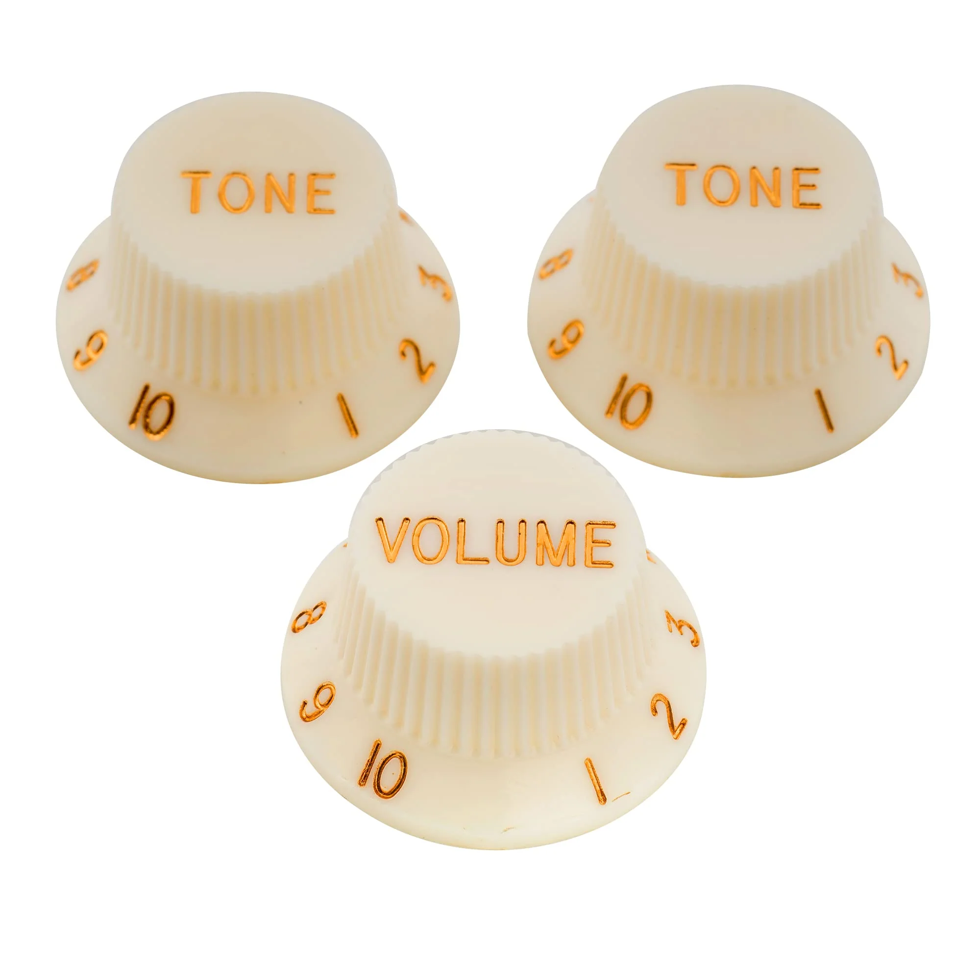 Musiclily Pro Imperial Inch Size Strat Knobs 1 Volume 2 Tone Set for USA Fender Stratocaster Electric Guitar, Aged White(Set of 3)