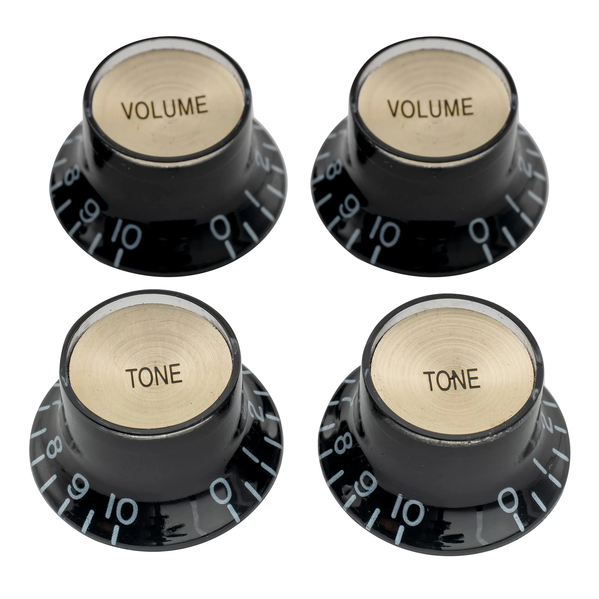 Musiclily Pro Imperial Inch Size Top Hat Bell Reflector 2 Volume 2 Tone Knobs Set for USA Les Paul SG Electric Guitar Black w/Gold