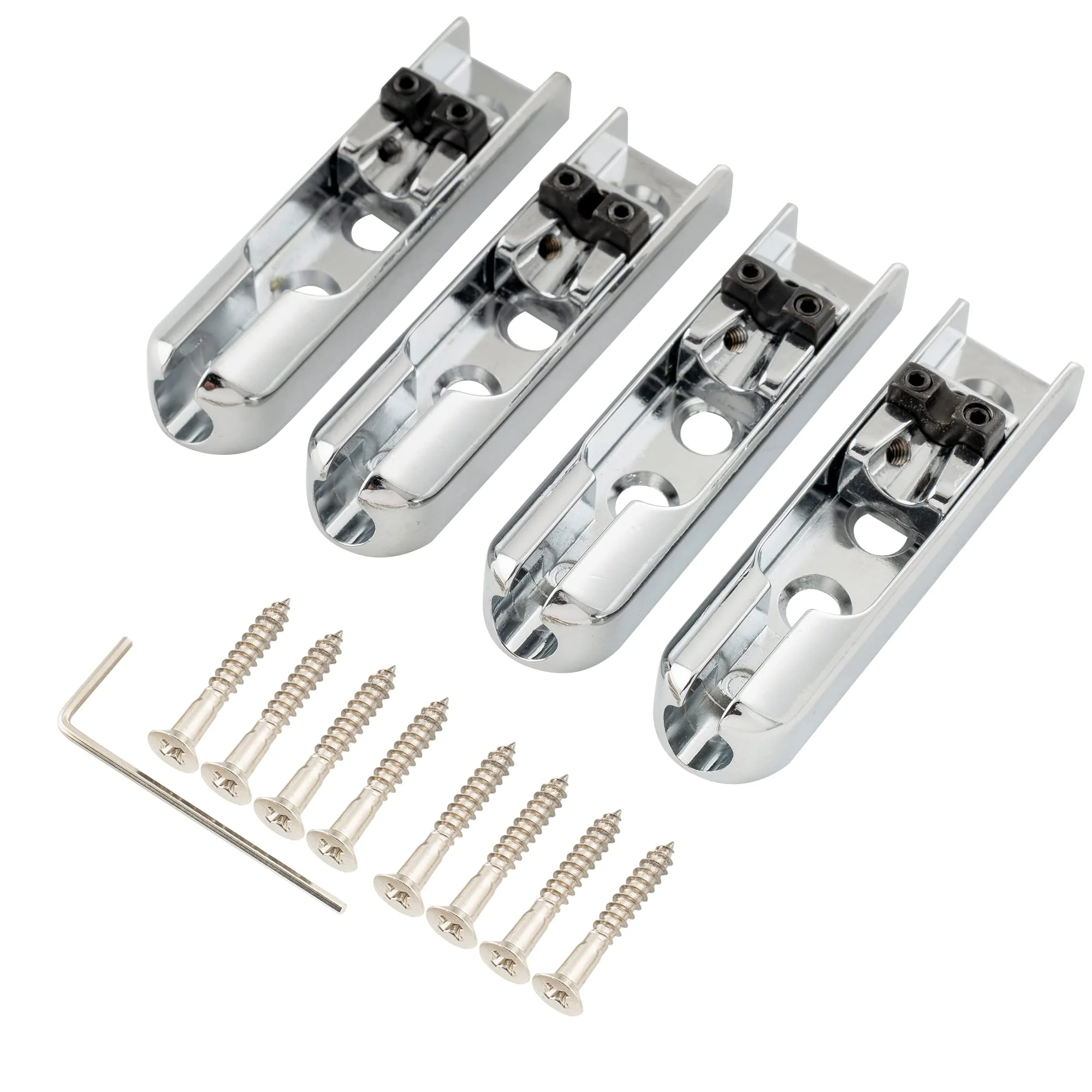 Musiclily Pro Individual Bass Bridge Single String Lock-Down Bass Bridge for 4-String Electric Bass, Chrome (Set of 4)