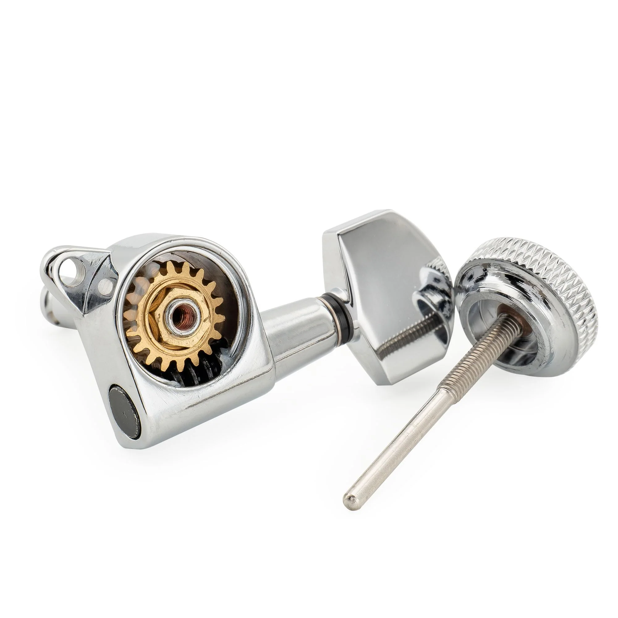 Musiclily Pro Left-Handed 6-in-line 18:1 Ratio Full Sealed Locking Machine Heads Tuners Tuning Pegs Keys with Hex Button 45 Degree Screw for Strat Tele Style Electric Guitar, Chrome 6L Chrome - Image 6