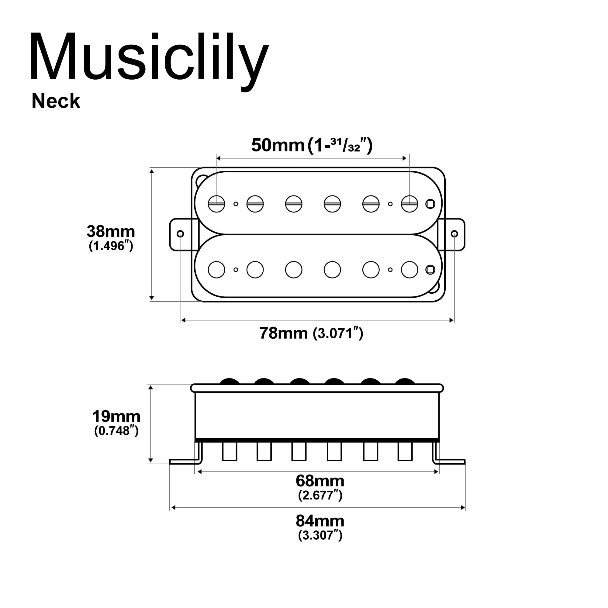 Musiclily Pro LP-OBLA Alnico 5 Uncovered Humbucker Neck Pickup for Electric Guitar, Black Black Neck - Image 2