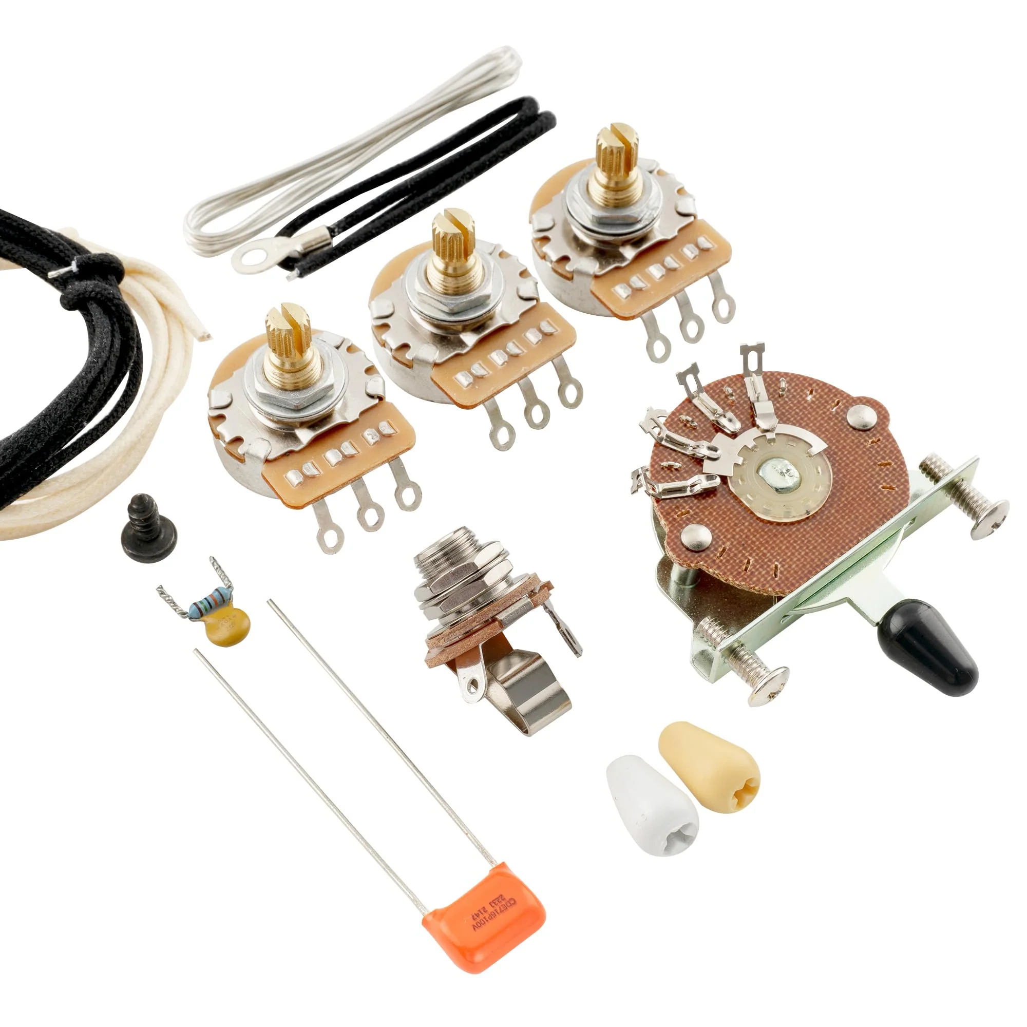 Musiclily Pro ST Electric Guitar DIY Wiring Kit Upgrade for American Strat Style SSS with 5-Way Switch and A250K Pots, Nickel Jack American Style DIY Wiring Kit-Nickel Jack