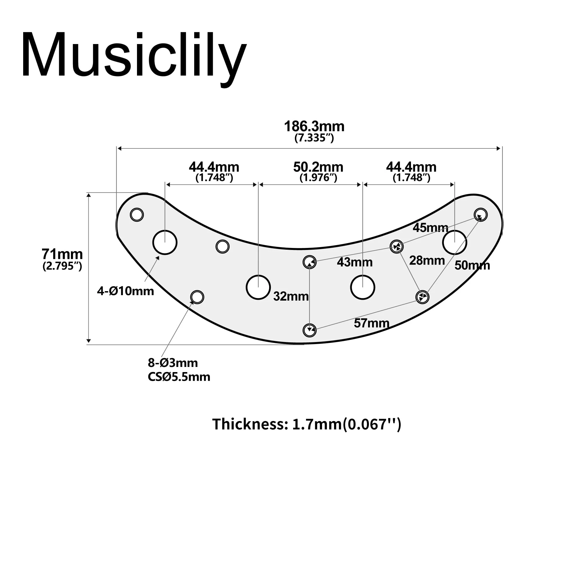 Musiclily Pro Steel 4-Hole Bass Control Plate for Music Man Style Electric Bass, Black - Image 2