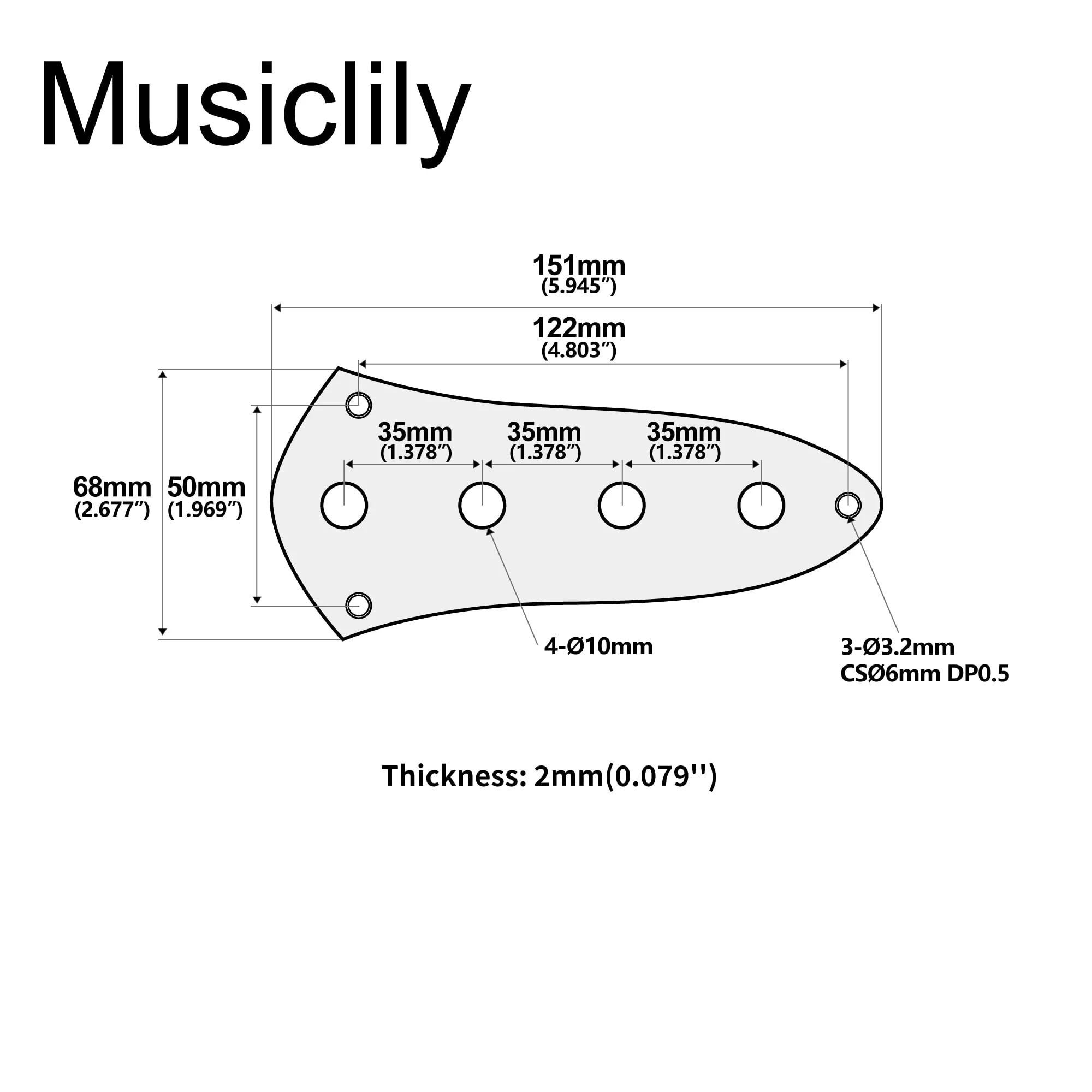 Musiclily Pro Steel 4-Hole Jazz Bass Control Plate J Bass Control Plate with 10mm (25/64") CTS Pot Holes for Jazz Bass Electric Bass Guitar, Chrome - Image 2