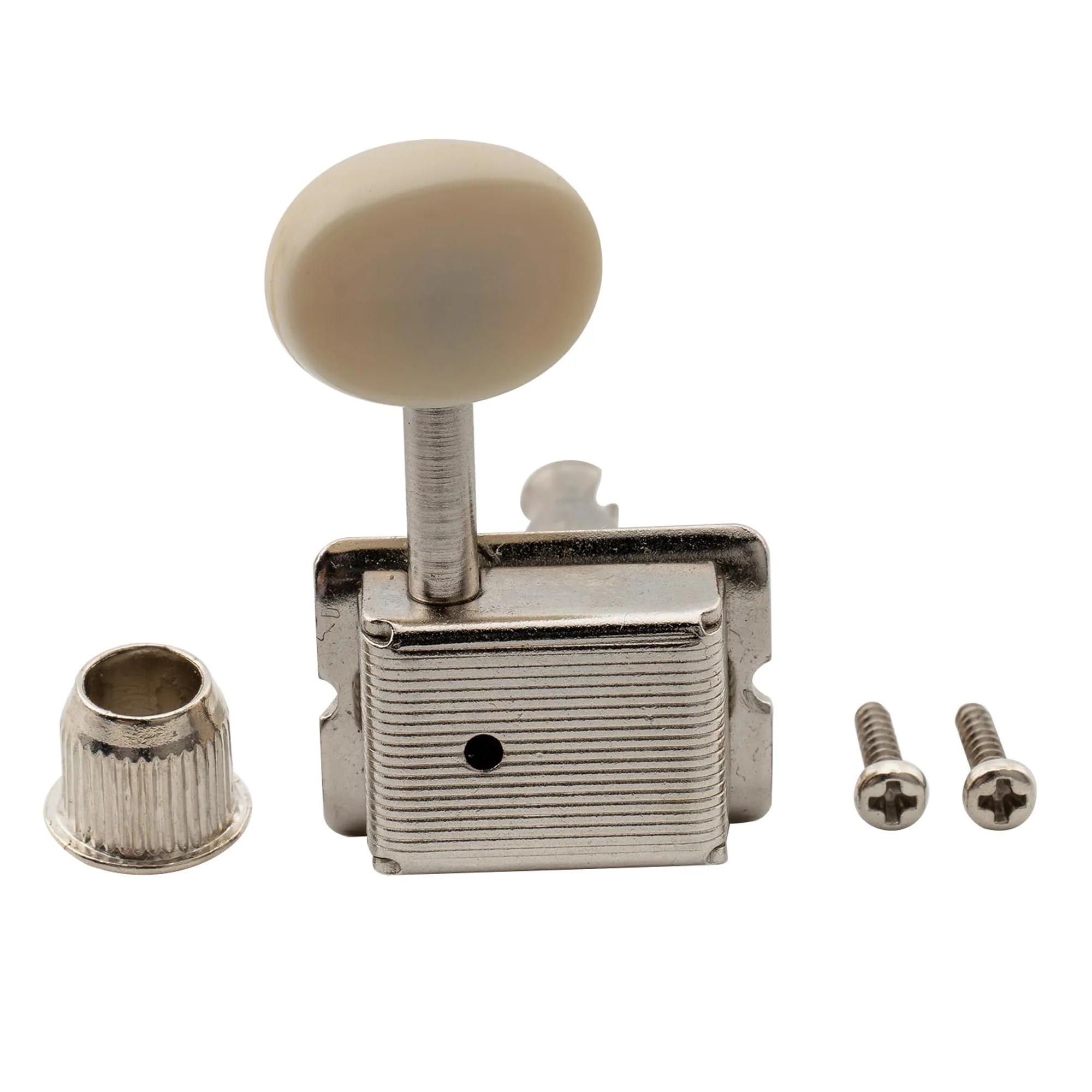 Musiclily Pro Vintage 6-in-Line Guitar Tuners Split Shaft Machine Heads Tuning Pegs Keys Set for Squier Classic Vibe Fender Strat/Tele Style, Nickel with Off White Button - Image 4