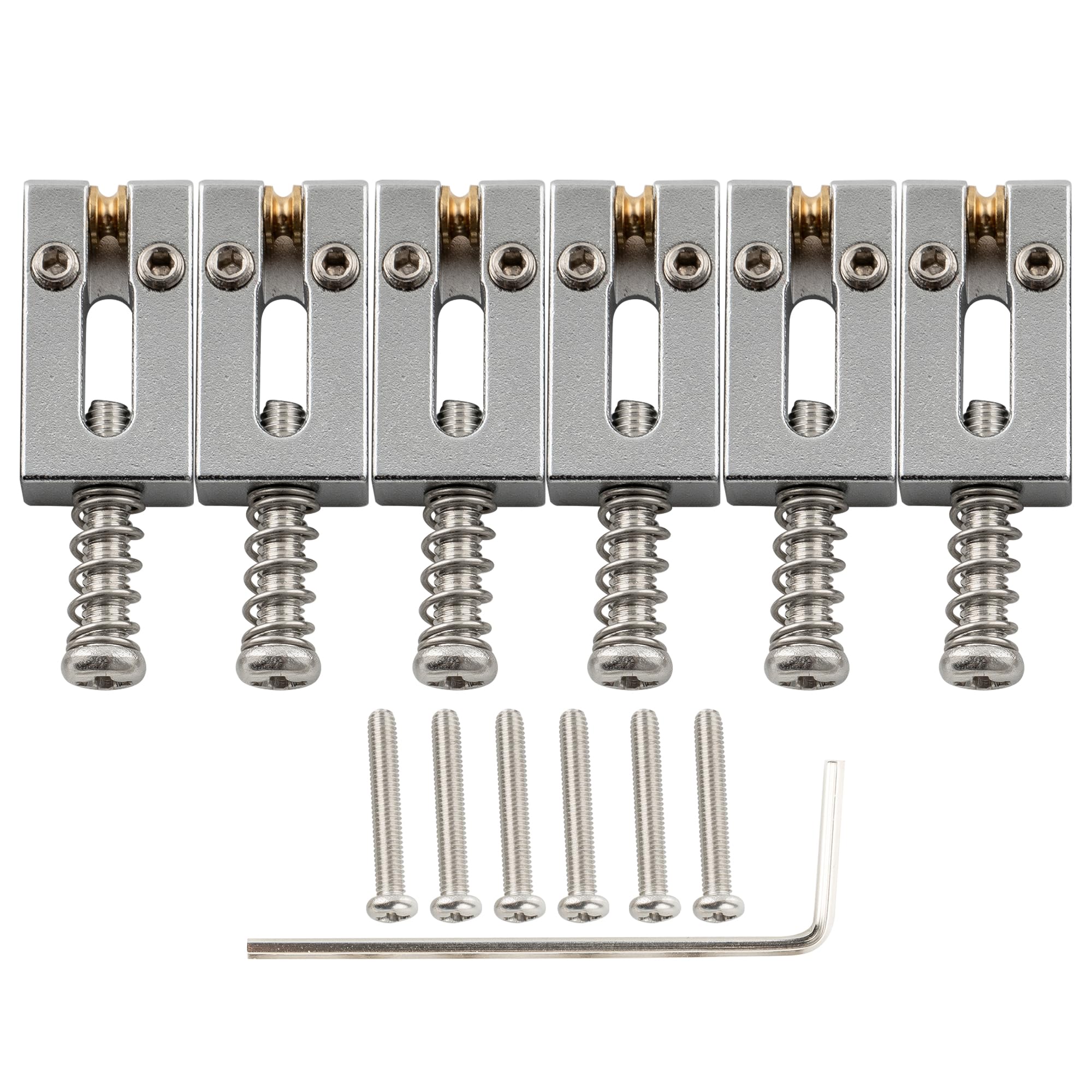 Musiclily Ultra 10.5mm Modern Brass Guitar Roller Bridge Saddles for Strat Tele ST/TL Style Electric Guitar, Chrome (Set of 6)