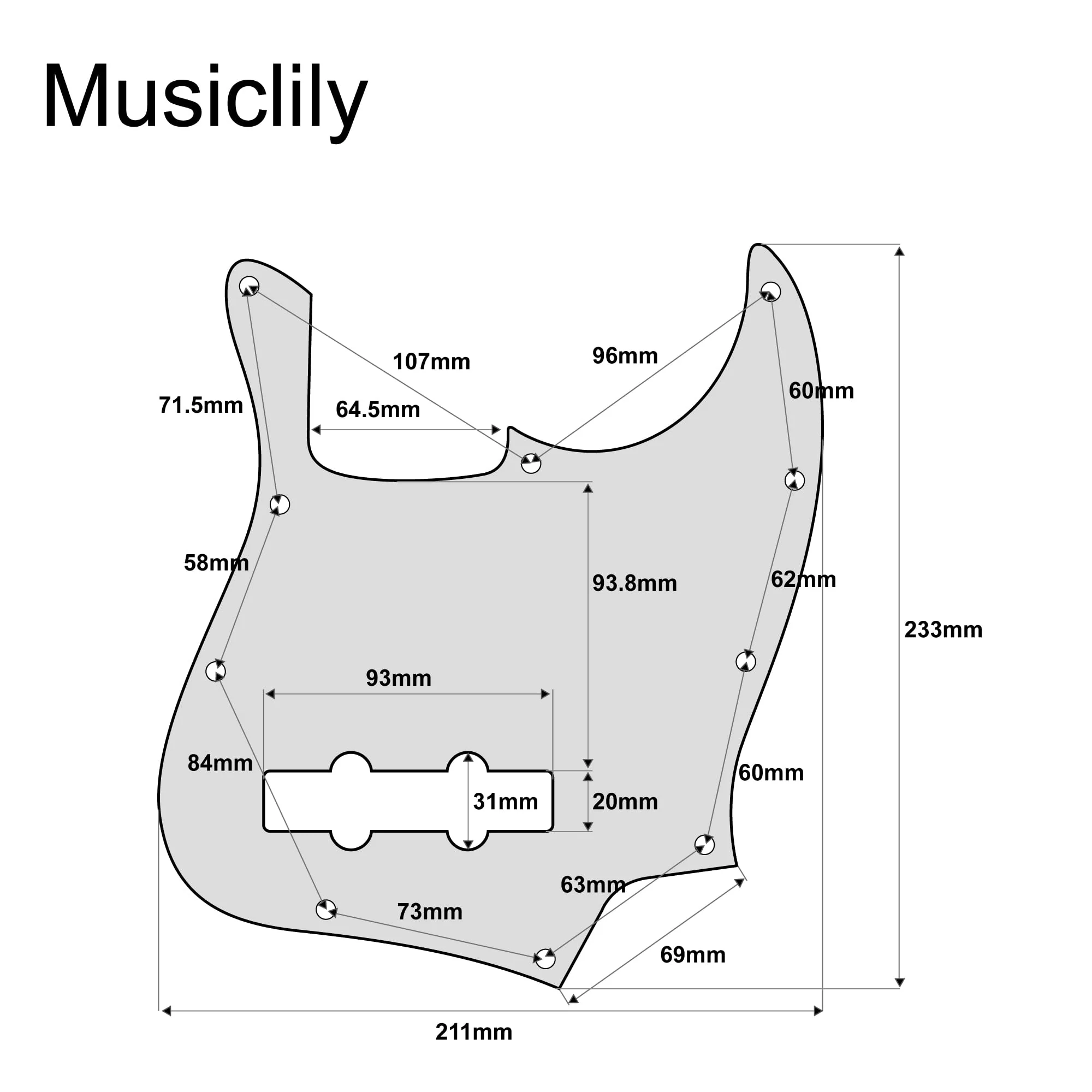 Musiclily Ultra 10 Holes Anodized Aluminum J-Bass Pickguard for American Fender Standard Jazz Bass, Gold - Image 2