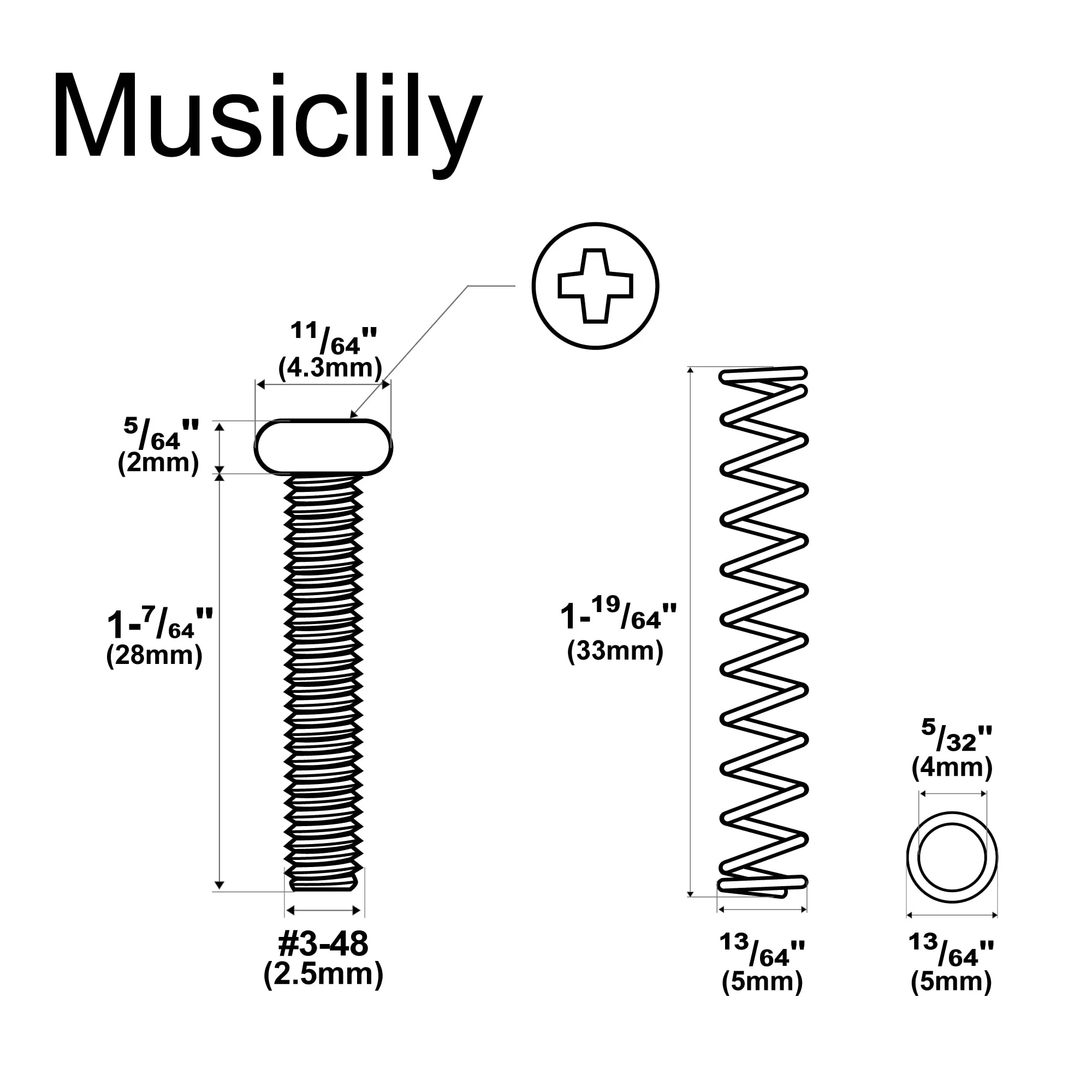 Musiclily Ultra UNC#3-48X1.1 Inch Stainless Steel Humbucker Pickup Mounting Screws and Springs Set for American Made Electric Guitar, Black (Set of 6) - Image 2