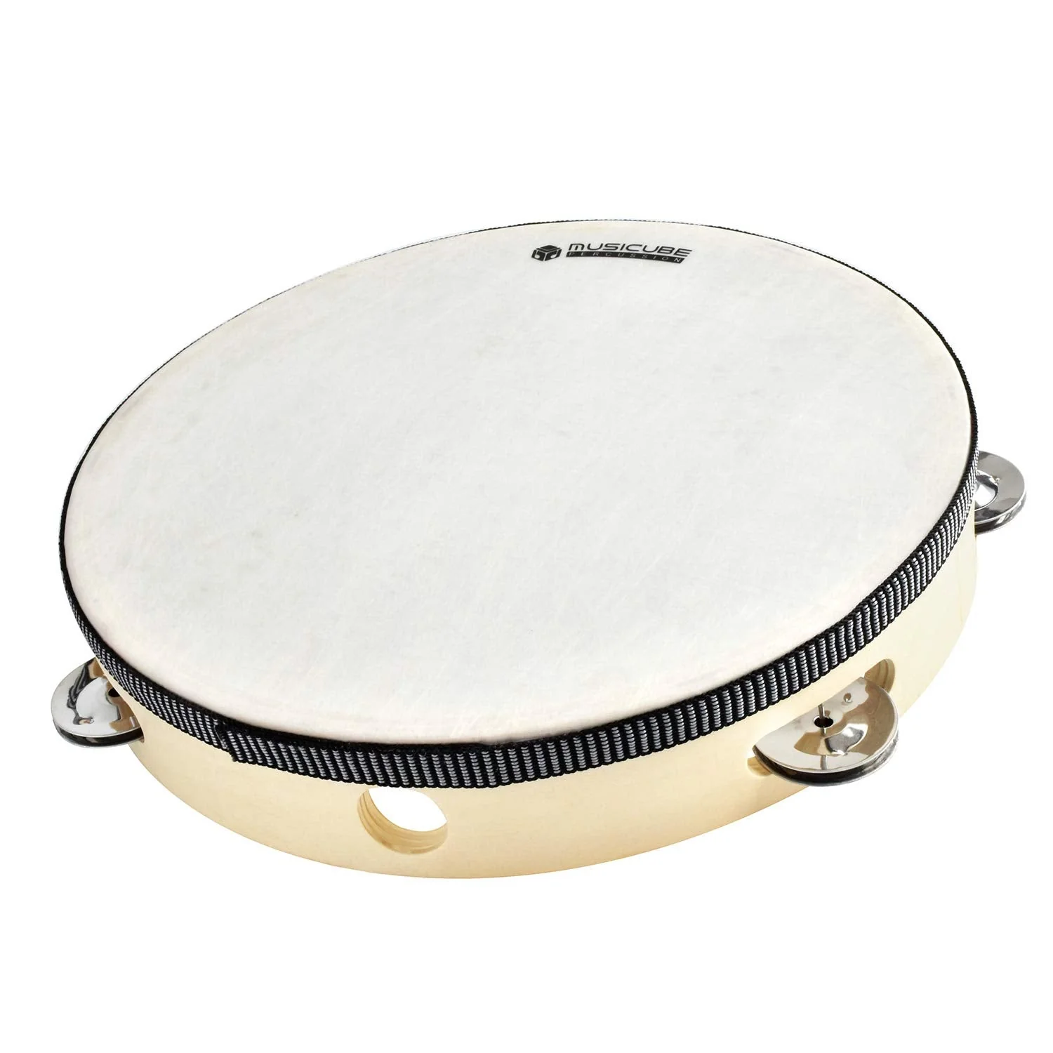 MUSICUBE 10-Inch Headed Tambourine for Adults Kids Single Row Wooden Headed Tambourine with Stainless Iron Jingles Educational Hand-Held Percussion Instrument Toys for Home School Party Supplies 10"tambourines