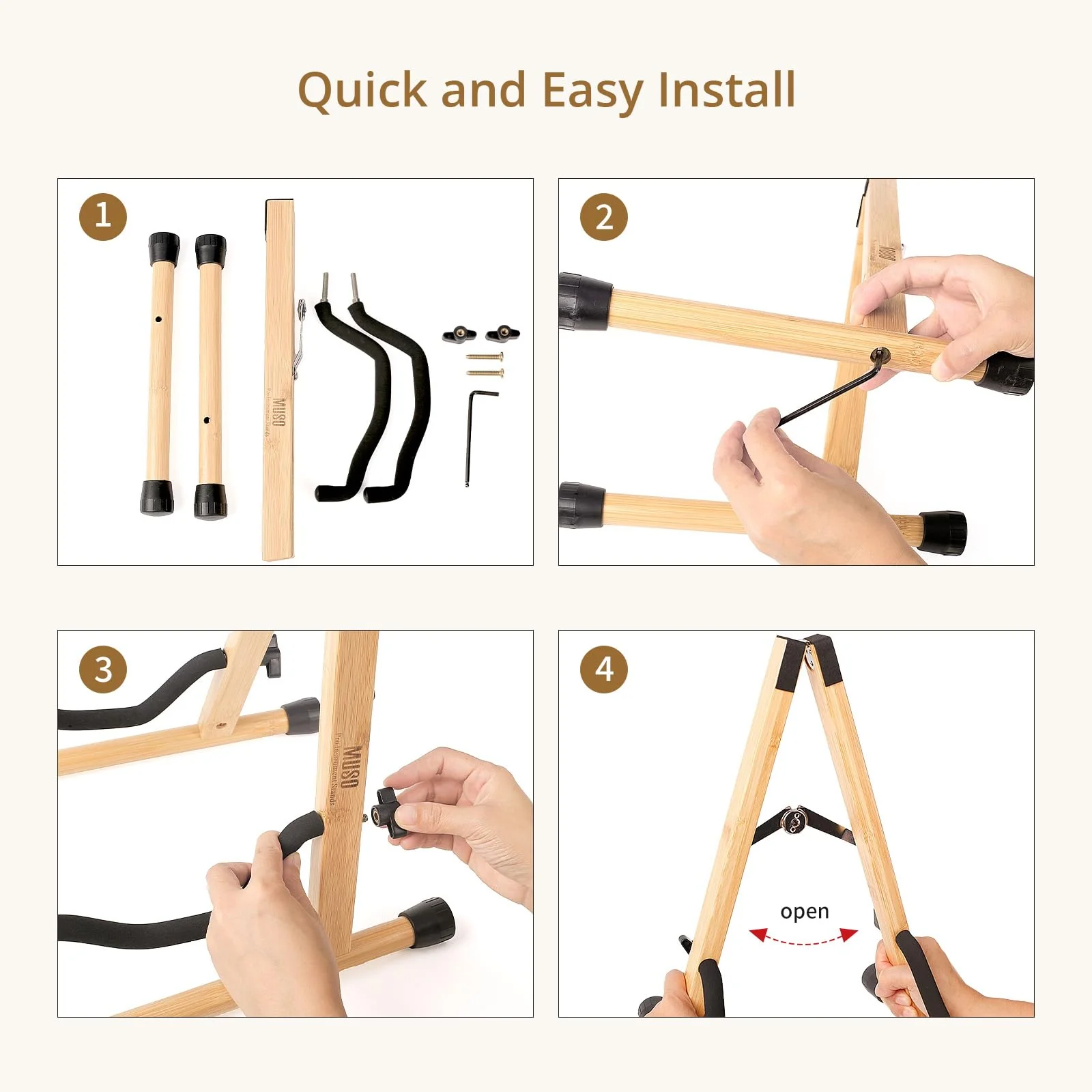 MUSO Guitar Stand,Acoustic Guitar Stand,Classical Electric Guitar Stand,Wood Foldable Bass Guitar Stand,Guitar Accessories also fit Bass,Violin,Ukulele - Image 5
