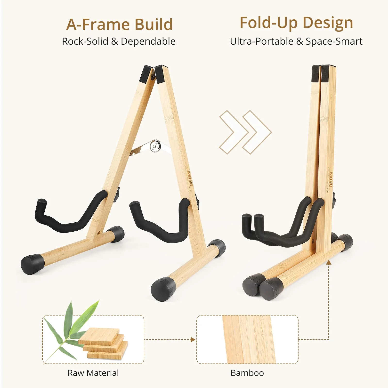 MUSO Guitar Stand,Acoustic Guitar Stand,Wood Classical Electric Guitar Stand,Foldable Bass Guitar Stand,Guitar Accessories also fit Bass,Violin,Ukulele (Bamboo) Bamboo - Image 2