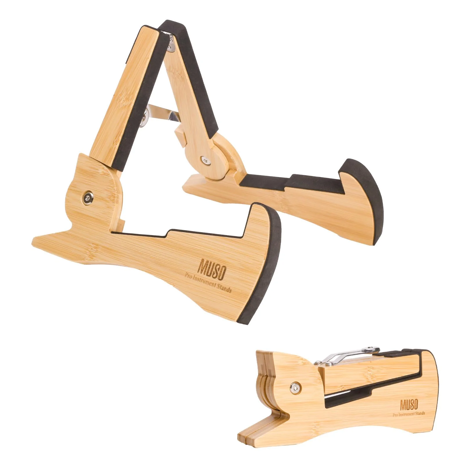 MUSO Guitar Stand Tripod Adjustable Classic Wood Stand Universal for Acoustic and Bass Electric Guitars Folding Floor Travel Stand Small Single Holder Bamboo