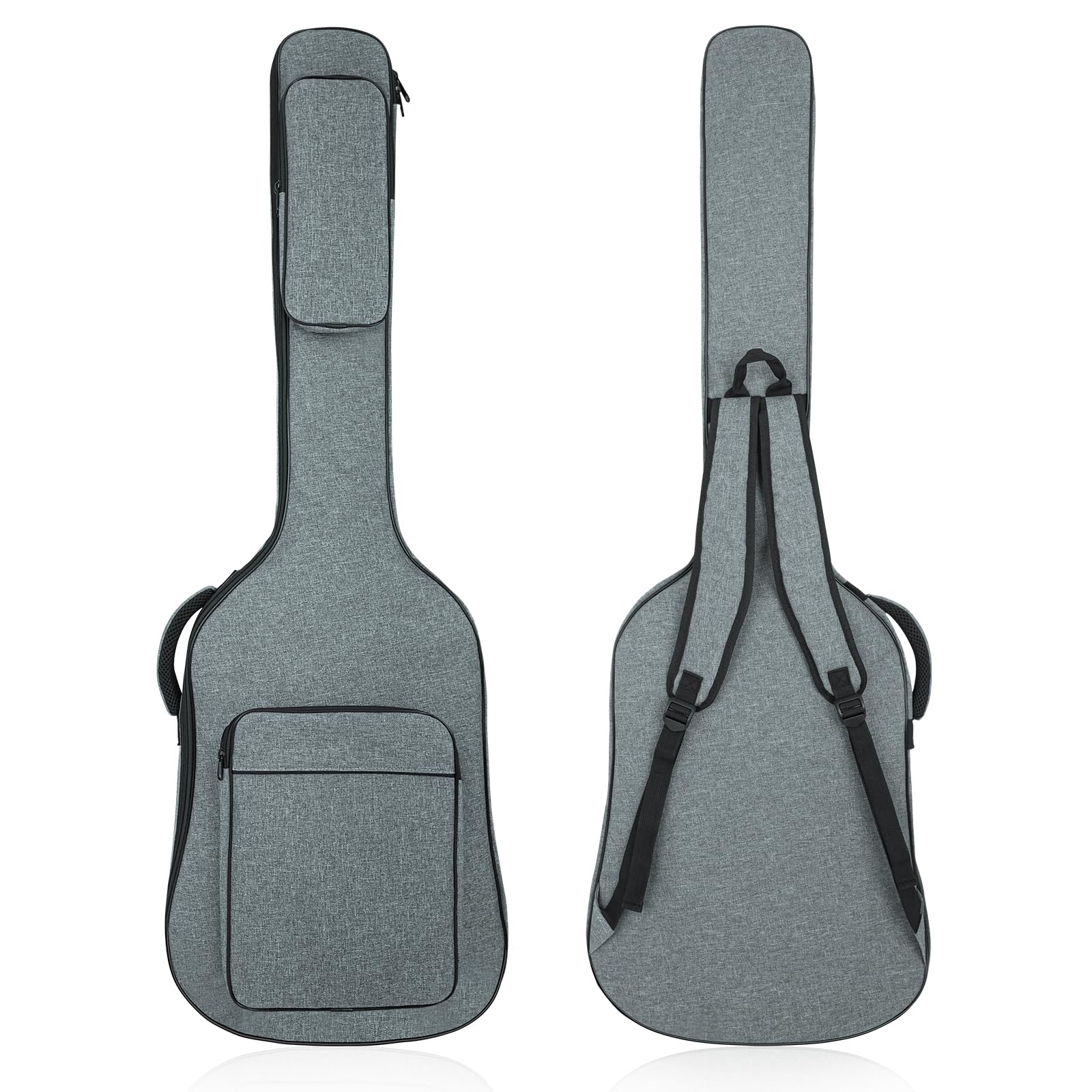 MUZNOTE Bass Guitar Case, Bass Guitar Gig Bag Backpack Electric Bass Guitar Bag Soft 0.45 inch Padding Lightweight with Pockets (Grey) Bass Guitar Bag-10mm