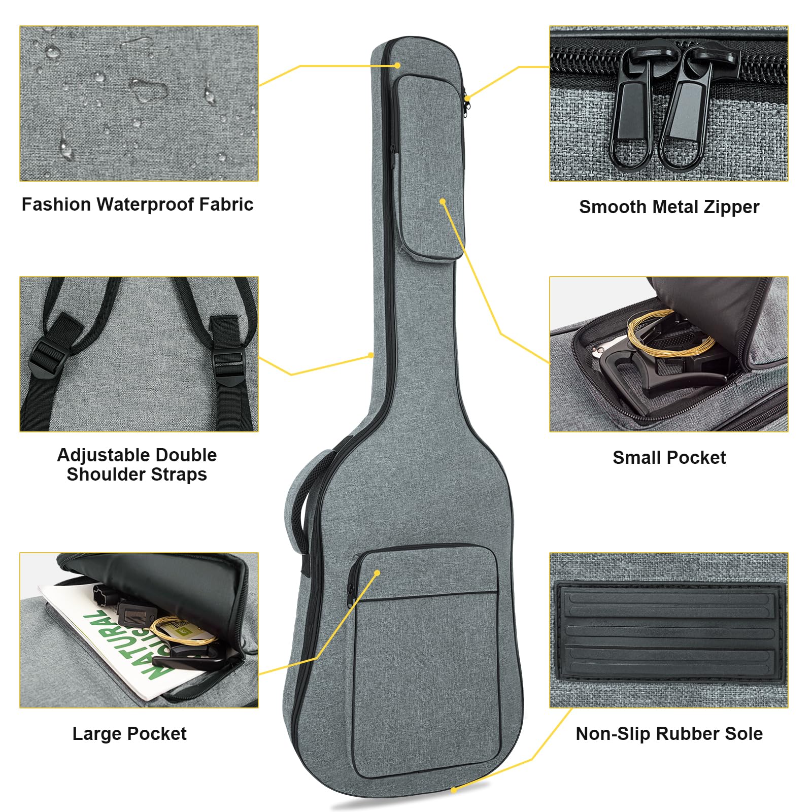 MUZNOTE Bass Guitar Case, Bass Guitar Gig Bag Backpack Electric Bass Guitar Bag Soft 0.45 inch Padding Lightweight with Pockets (Grey) Bass Guitar Bag-10mm - Image 5