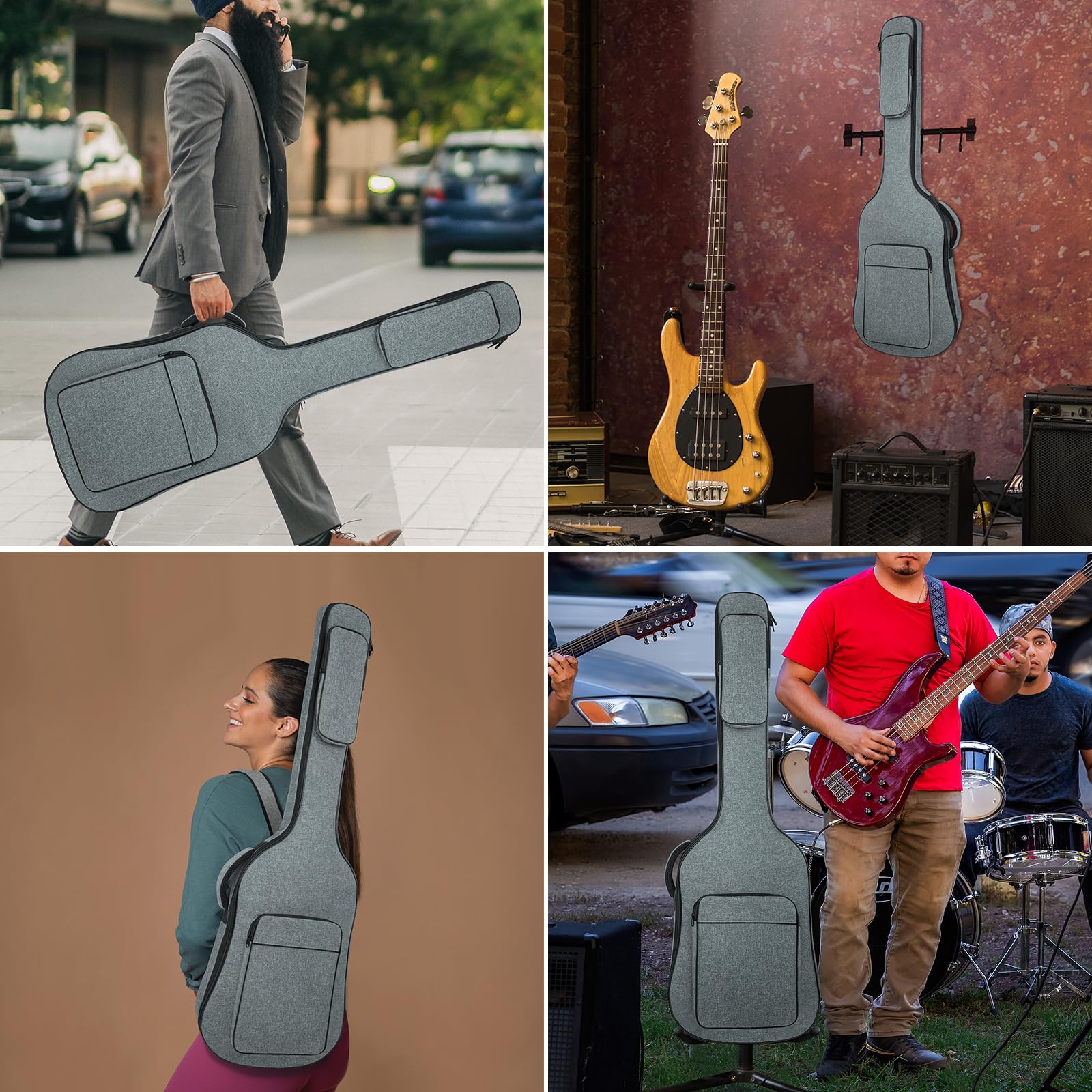 MUZNOTE Bass Guitar Case, Bass Guitar Gig Bag Backpack Electric Bass Guitar Bag Soft 0.45 inch Padding Lightweight with Pockets (Grey) Bass Guitar Bag-10mm - Image 7