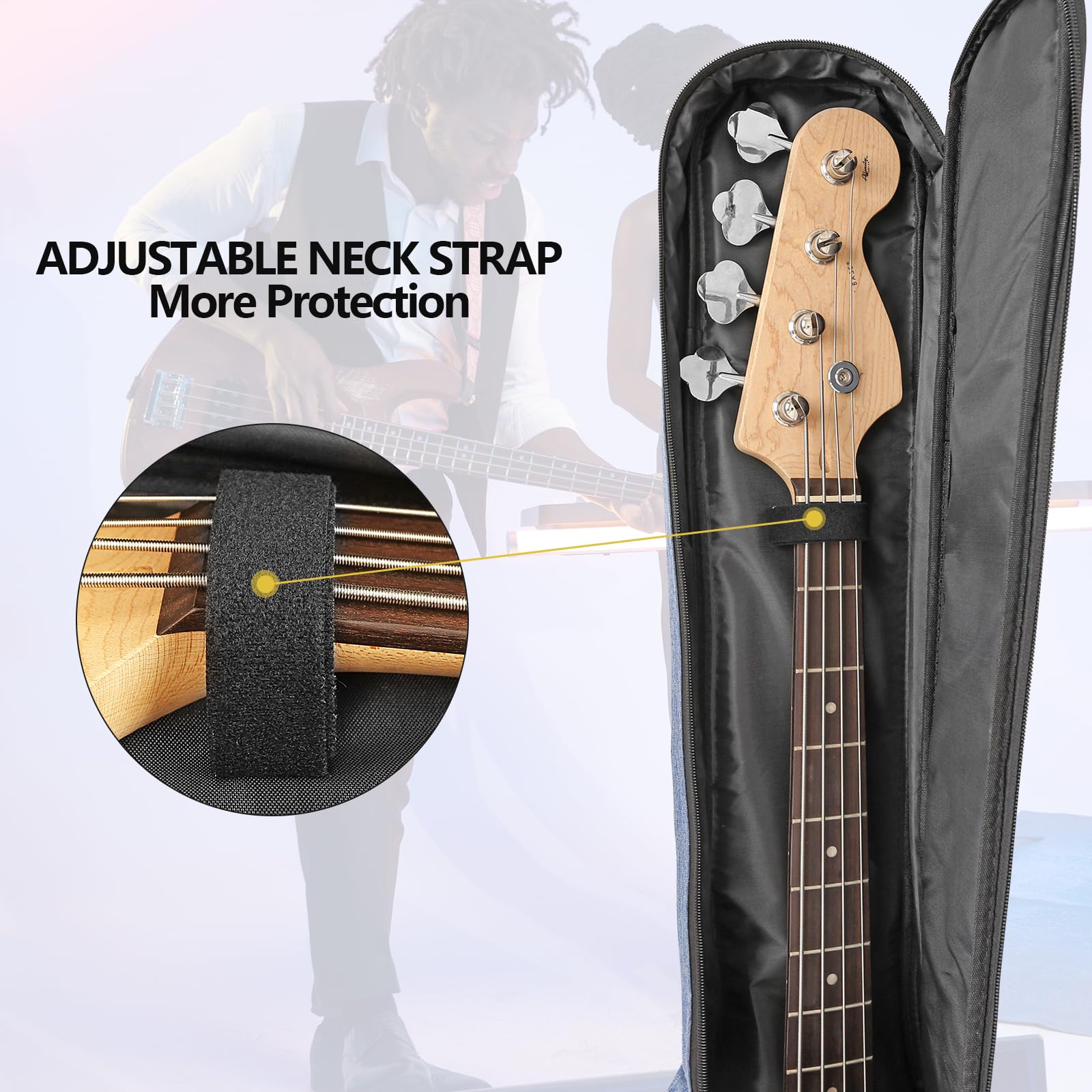 MUZNOTE Bass Guitar Case, Bass Guitar Gig Bag Backpack Soft Electric Bass Guitar Bag 0.38 inch Thick Padding Lightweight Dual Adjustable Shoulder Strap Pocket (Blue) - Image 5