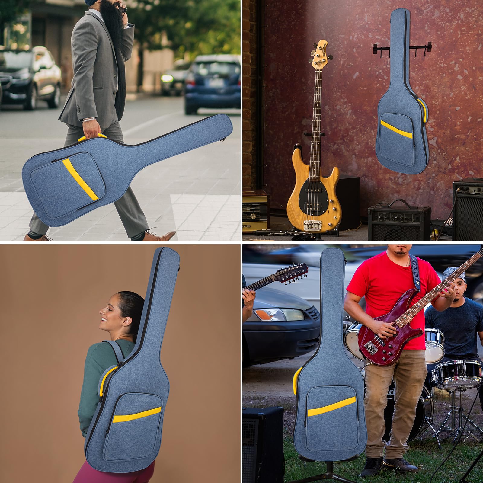 MUZNOTE Bass Guitar Case, Bass Guitar Gig Bag Backpack Soft Electric Bass Guitar Bag 0.38 inch Thick Padding Lightweight Dual Adjustable Shoulder Strap Pocket (Blue) - Image 7