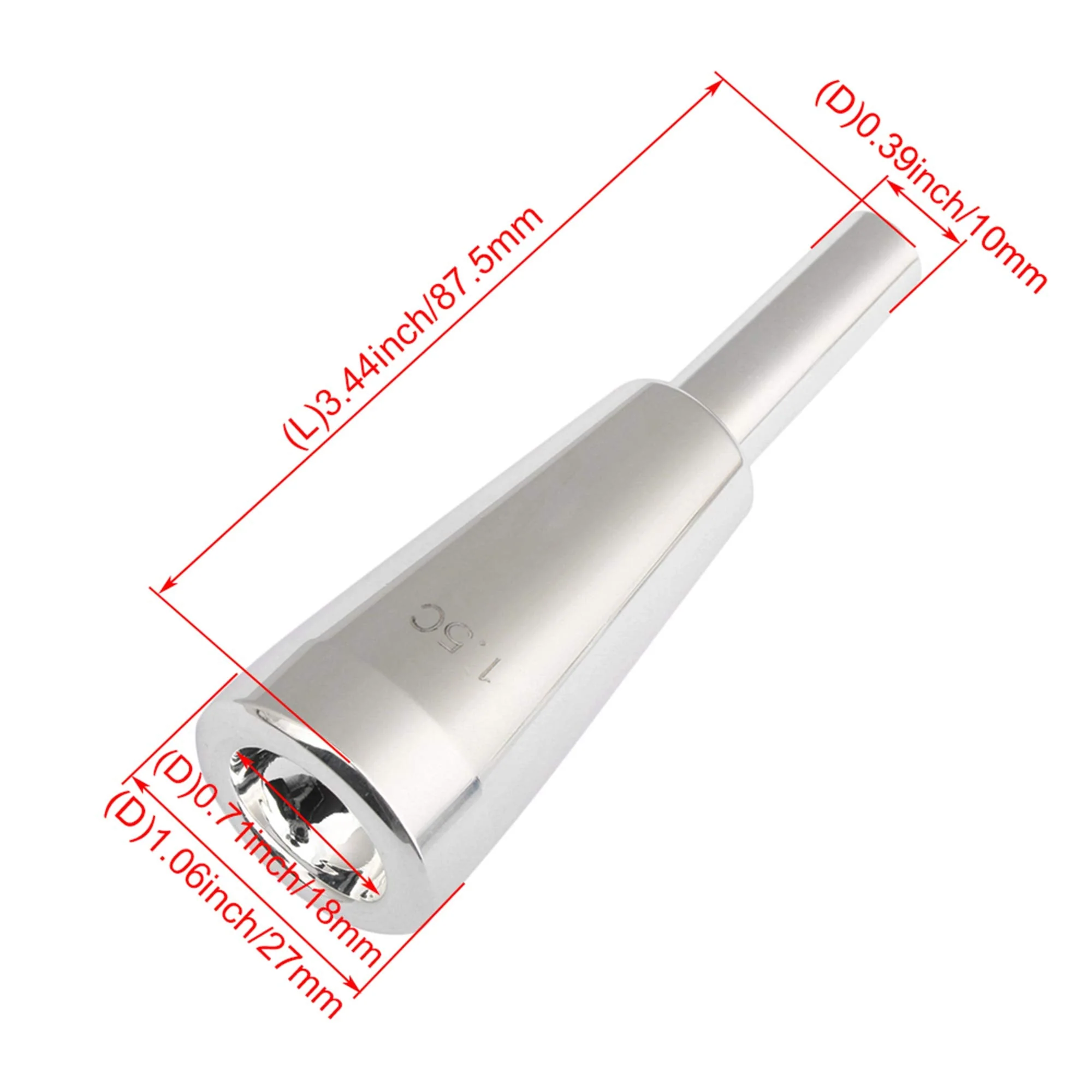 Mxfans 1.5 C Size Trumpet Mouthpiece Brass Silver-plated Heavy Bullet Shape - Image 3