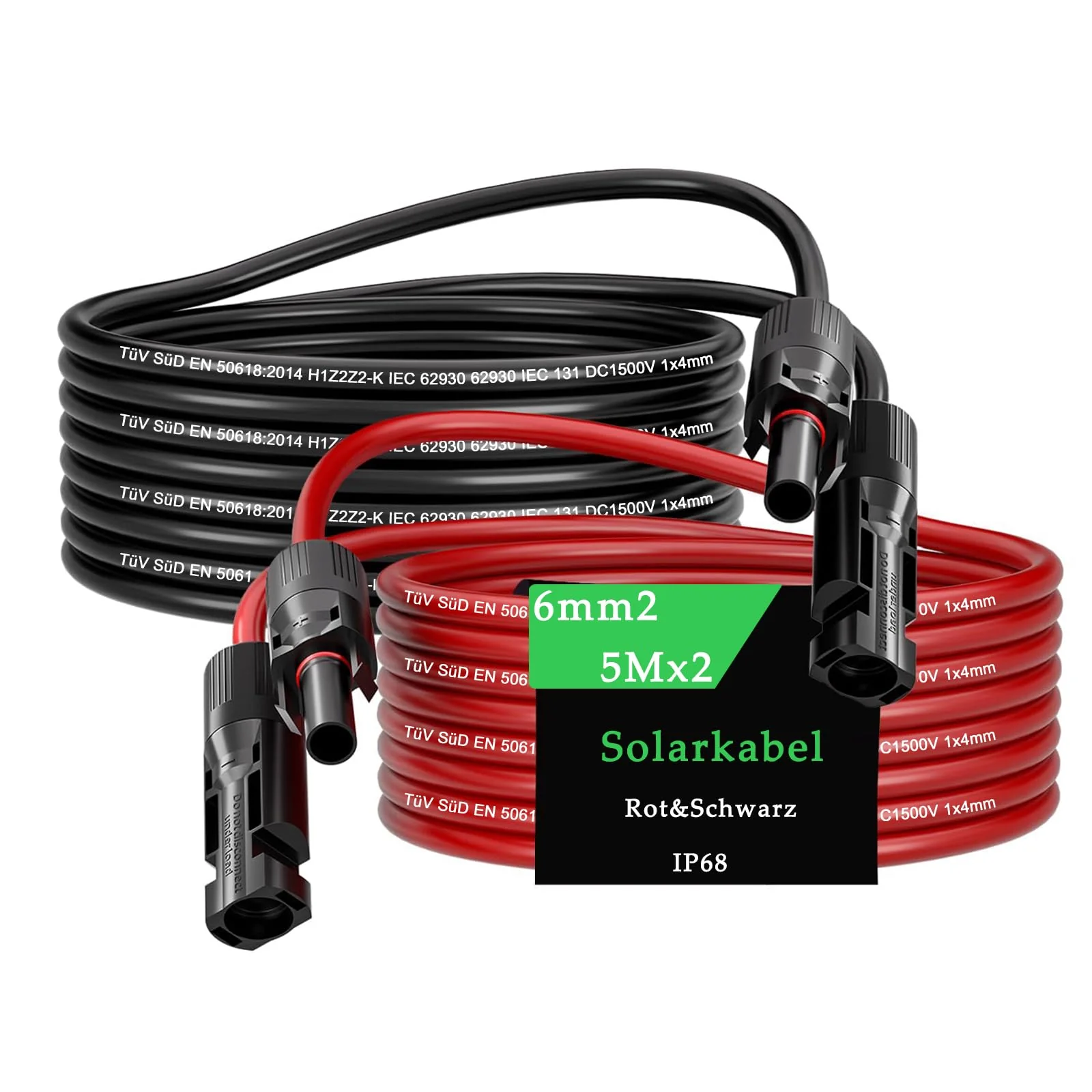 MXRPV Solar Cable 4 mm²/6 mm², Solar Cable Extension 2/3/5/10/15 m, Tool-Free Solar Extension Cable, PV Cable (6 mm², 5 m) 6mm²5m