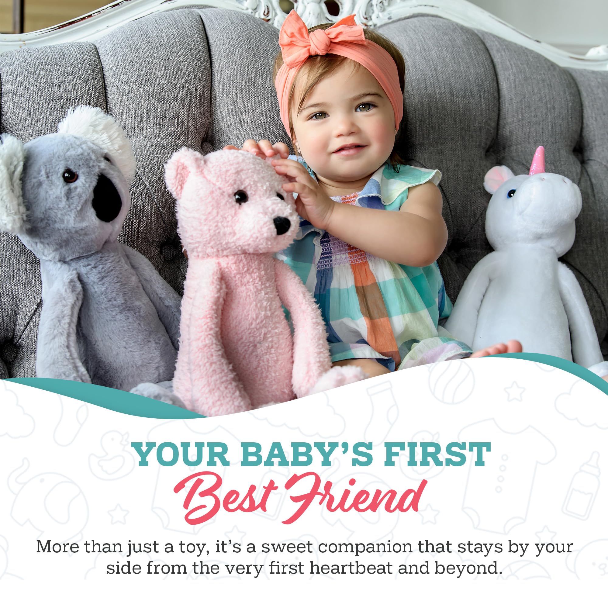 My Baby’s Heartbeat Bear, 20 Second Re-Recordable Digital Voice Recorder Plush Keepsake for Baby’s Heartbeat Memory, Pregnancy Keepsake (Not a Medical Device), Doodle - Image 5