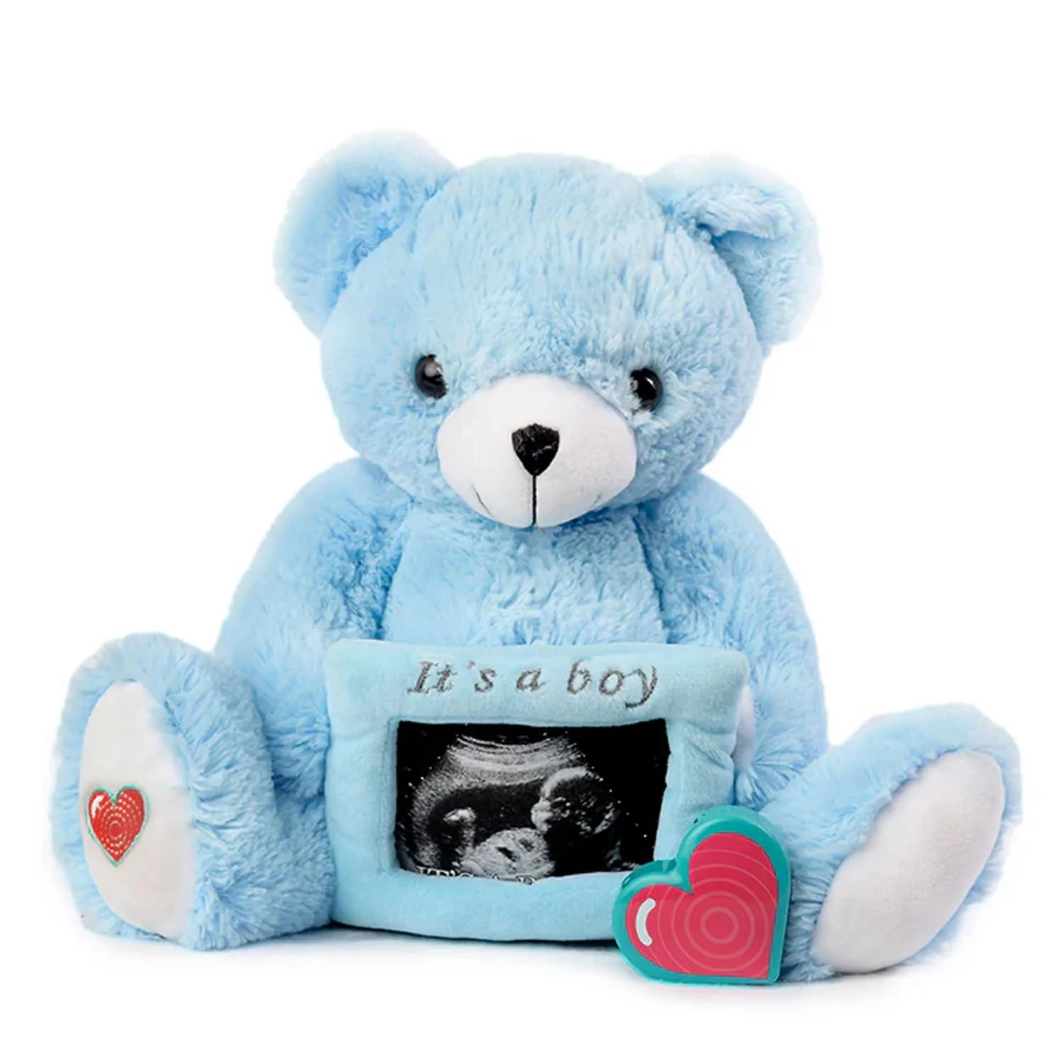 My Baby’s Heartbeat Bear, 20 Second Re-Recordable Voice Recorder Plush Keepsake, 3x5 Ultrasound Frame for Baby’s Heartbeat Memory, Pregnancy (Not a Medical Device), It's a Boy Blue