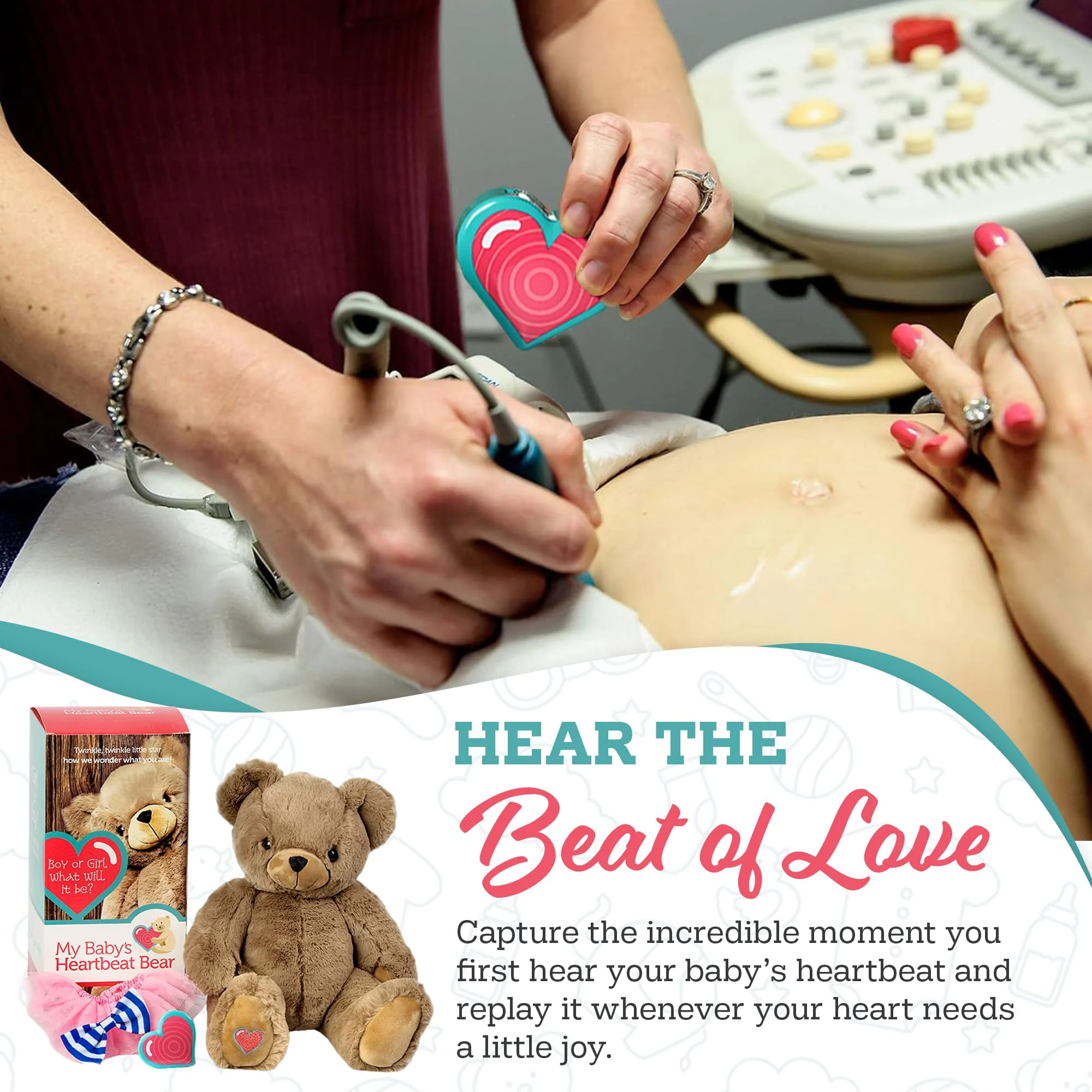 My Baby’s Heartbeat Bear, 20 Second Re-Recordable Voice Recorder Plush Keepsake, 3x5 Ultrasound Frame for Baby’s Heartbeat Memory, Pregnancy (Not a Medical Device), It's a Boy Blue - Image 3