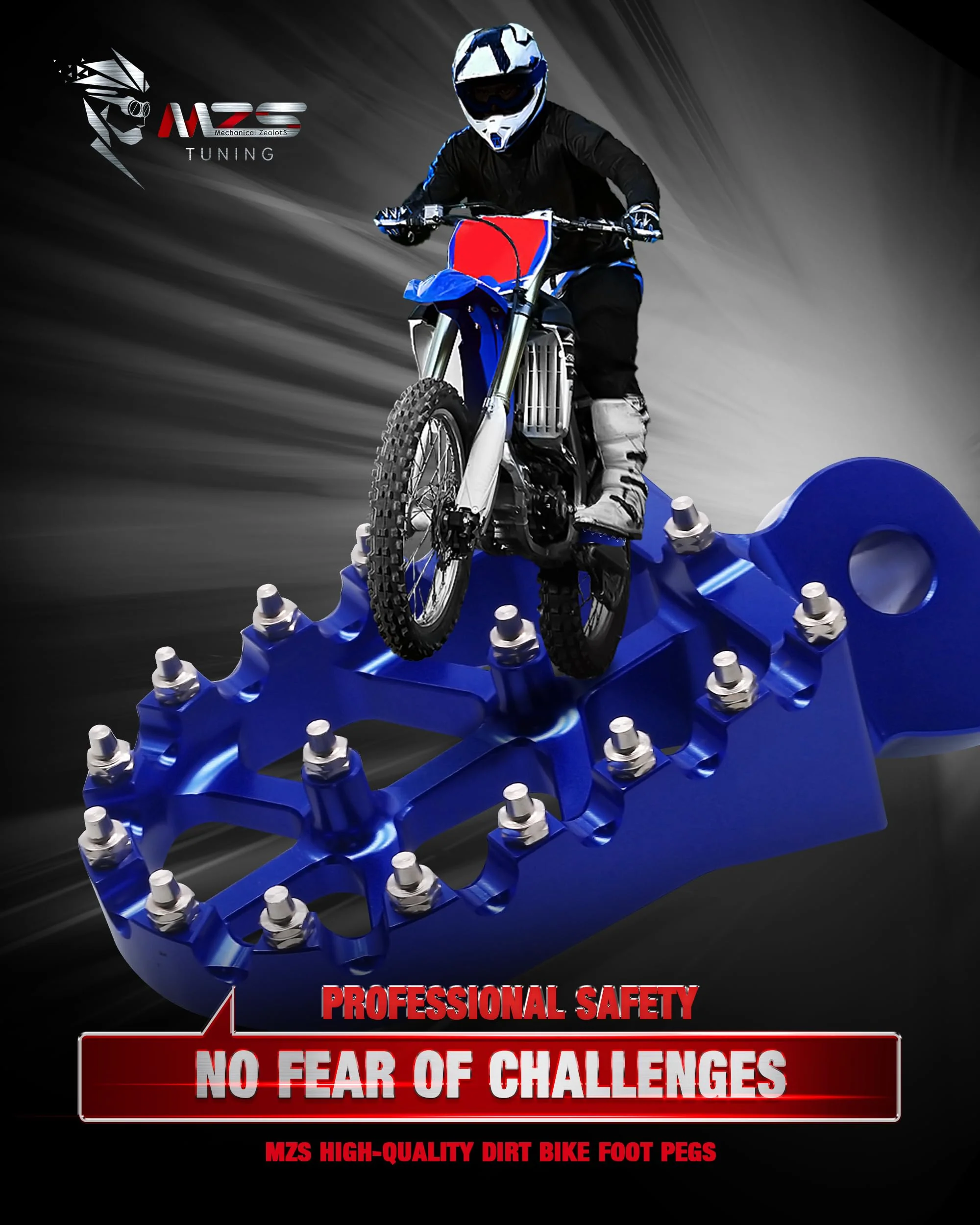 MZS Dirt Bike Foot Pegs, CNC Motocross Footpeg MX Footrest Rest Pedal Blue Compatible with YZ65 YZ85 YZ125 YZ250 YZ250F YZ125X YZ250X YZ426F YZ450F YZ450FX YZ250FX WR250F WR450F YZ 65/85/125/250/250F/250X/426F/450F, WR 250F/450F - Image 2