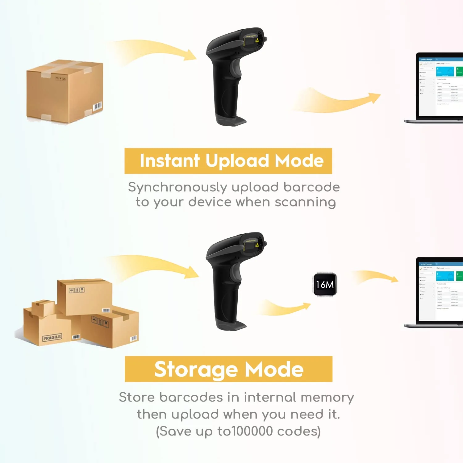 NADAMOO Wireless Barcode Scanner 328 Feet Transmission Distance USB Cordless 1D Laser Automatic Barcode Reader Handhold Bar Code Scanner with USB Receiver for Store, Supermarket, Warehouse - Black - Image 6