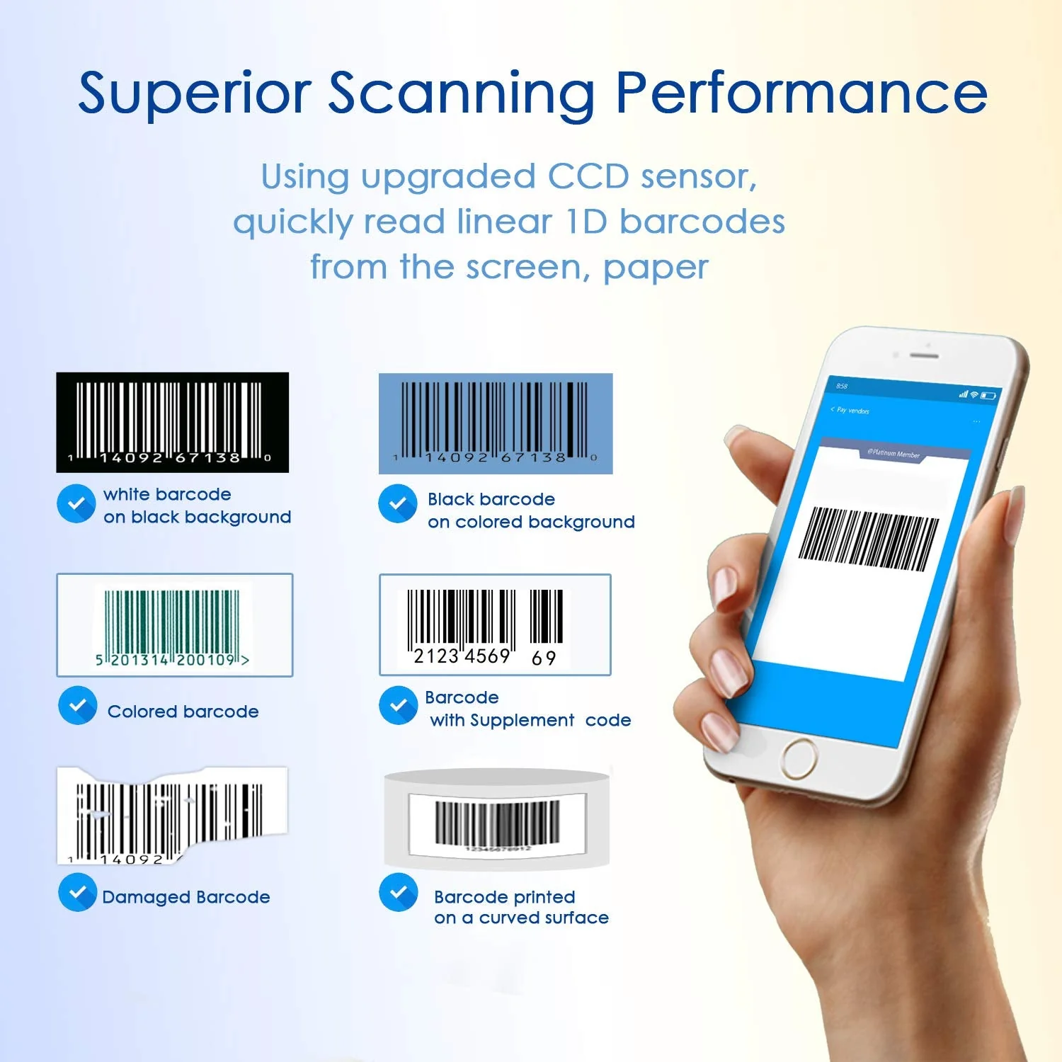 NADAMOO Wireless Barcode Scanner Compatible with Bluetooth Function, 2.4G Wireless & Wired 3-in-1 Bar Code Scanner Portable USB CCD Reader, Work with iPhone iPad Android Windows Mac OS-Dark Blue 1D Dark Blue - Image 4