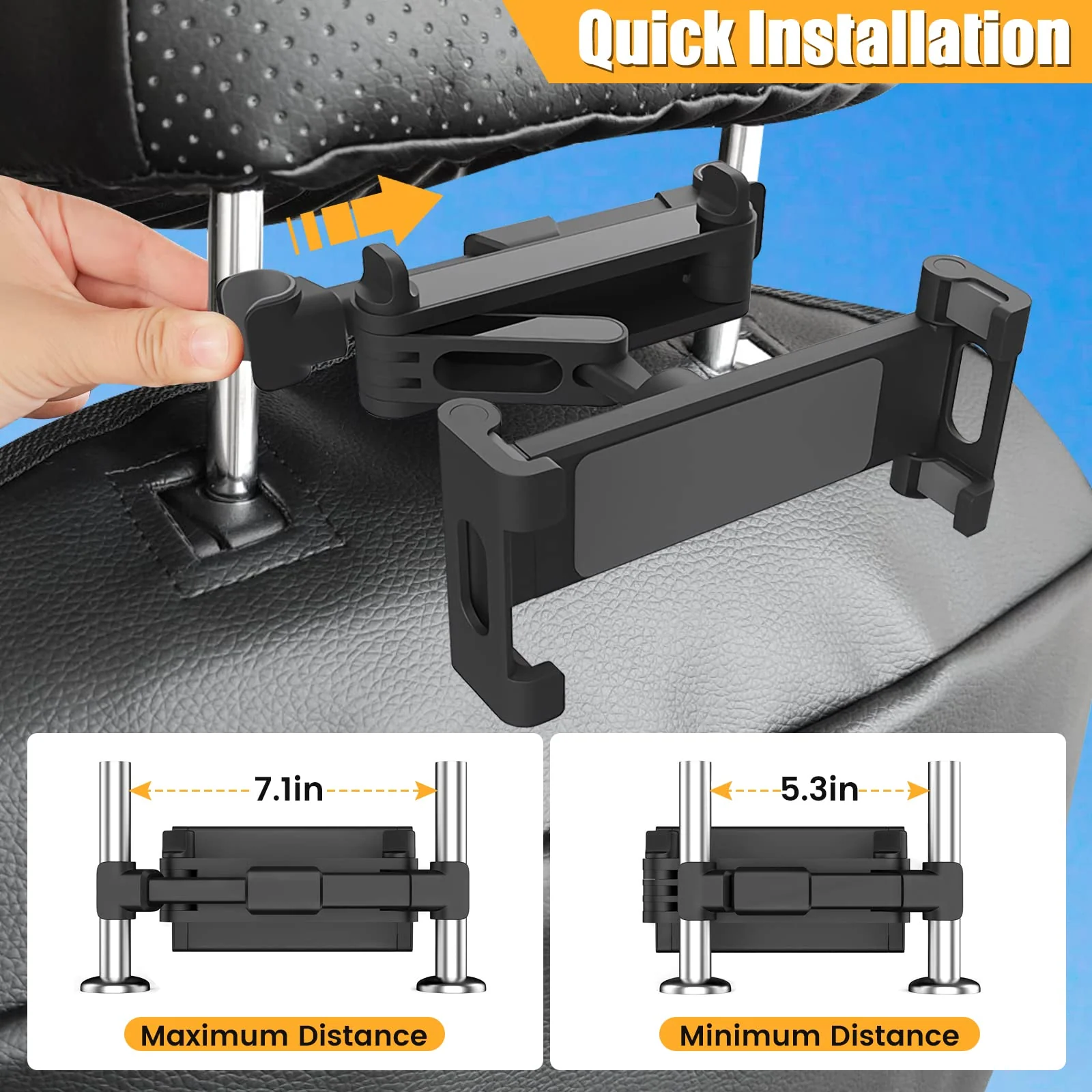 najiaxiaowu Headrest Tablet Holder for Car,ipad Headrest Mount for Car Fits for 5.5-10.2 Inch Phones/Tablet/ipad Car Tablet Holder with 360° Rotating Adjustable Road Trip Essentials for Kids,Black - Image 6