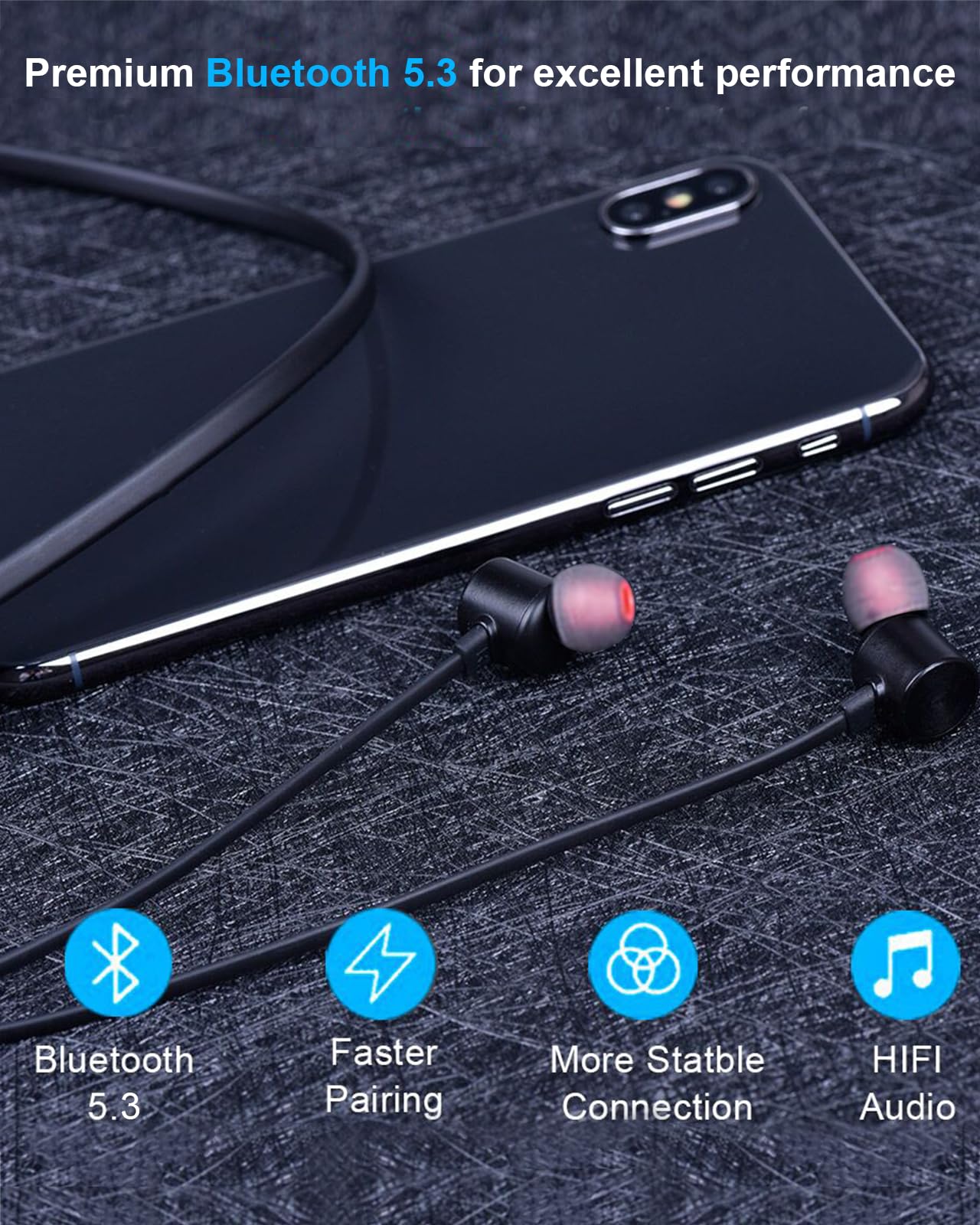NANAMI Earbuds, Update Bluetooth Wireless Headphones, IPX7 Waterproof, in-Ear Earphones with Mic, Magnetic Neckband, HiFi Stereo Deep Bass Noise Cancellation Headsets,18 Hours Playtime for Gym,Sports Black with red - Image 2