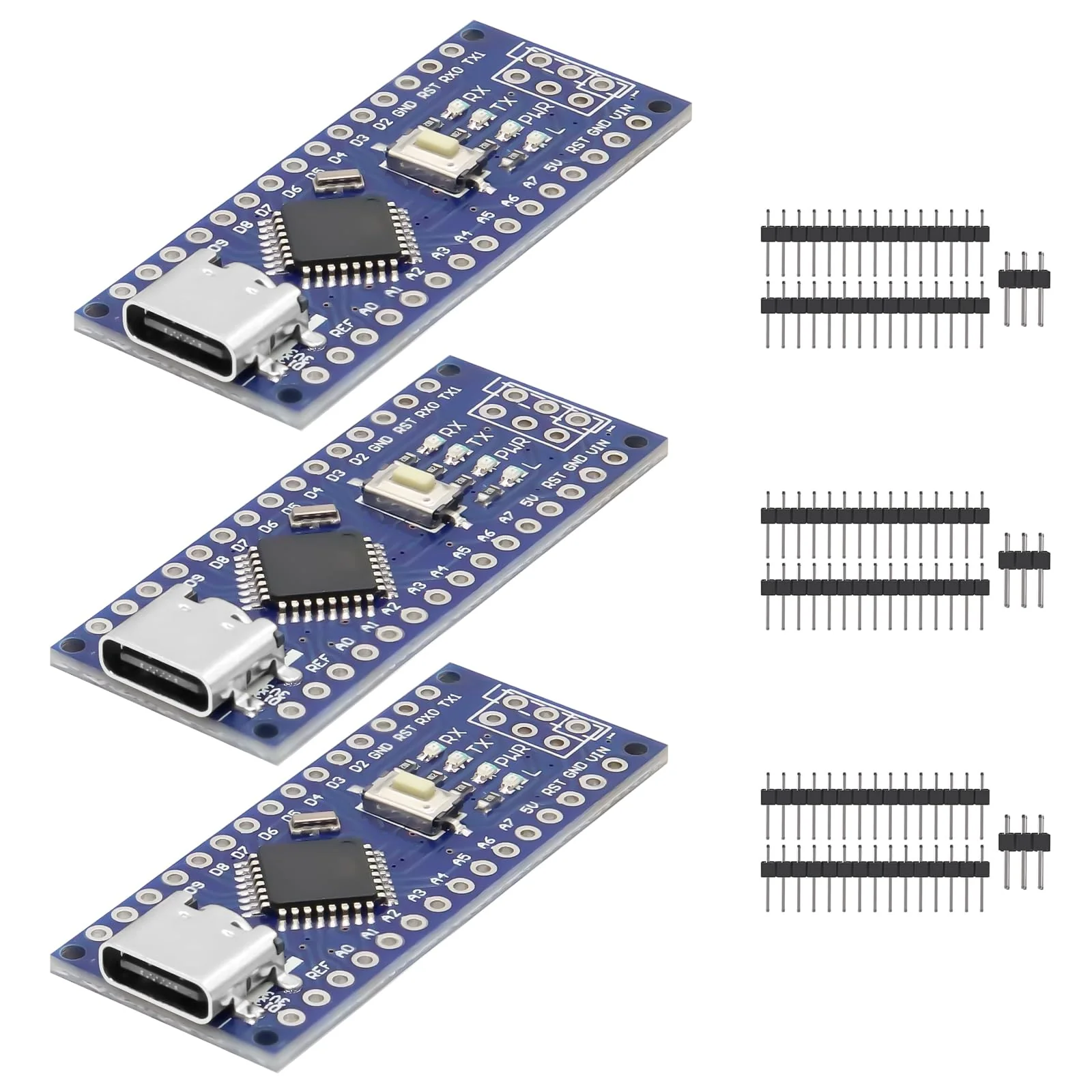 Nano Module with CH340 Microchip, 5 V/16 MHz Nano Board, Compatible with Arduino IDE (Type C Port) 3 PCS Type C port