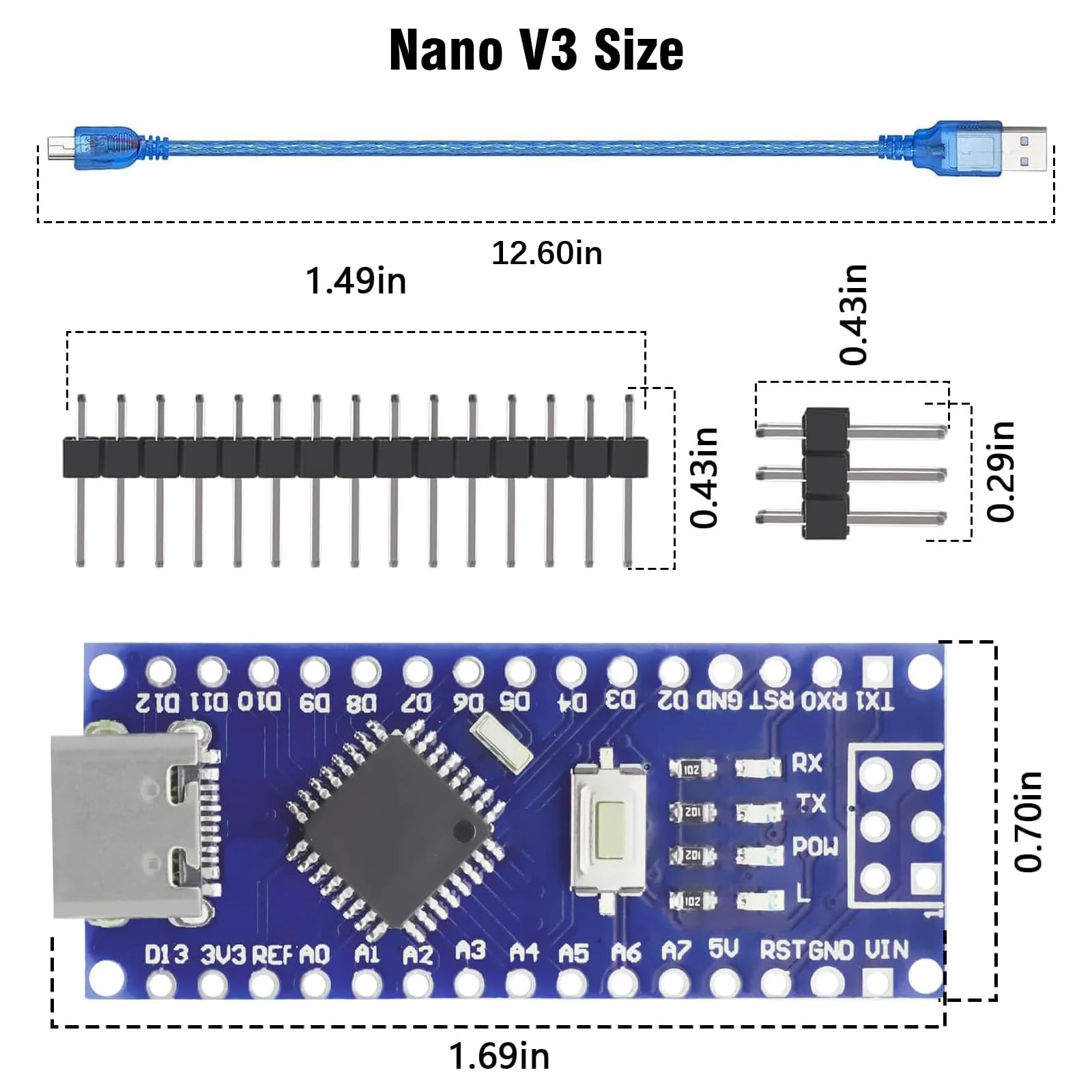 Nano V3.0 Board with Cable, AYWHP 5PCS Nano Board ATmega328P, CH340G Chip 5V 16M, Microcontroller Compatible with Arduino Nano (USB C Port) 5 - Image 7